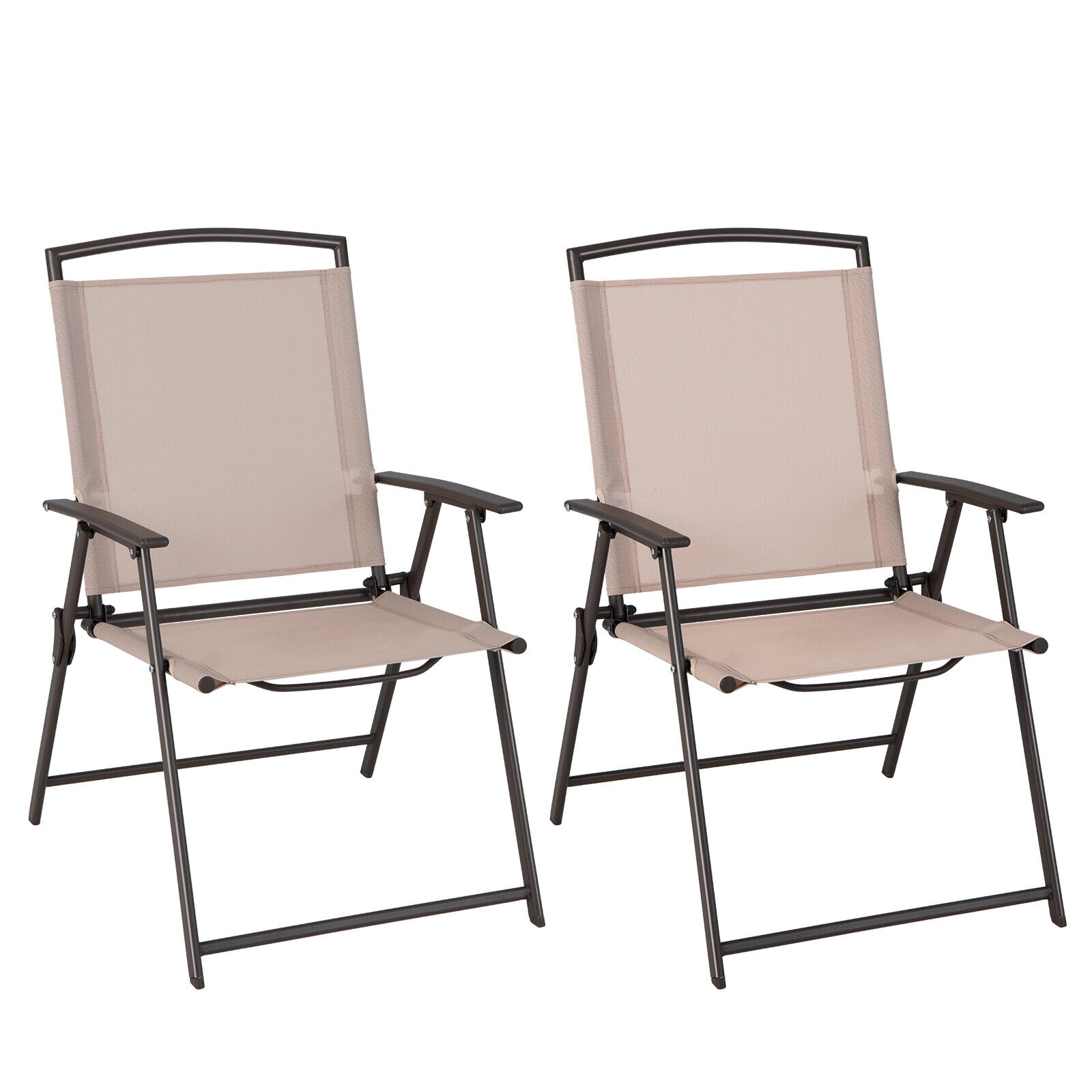 SUGIFT Breathable Quick-Drying Fabric Patio Dining Chairs Armrests Foldable Steel Frame 330-lb Capacity Set of 2 Beige