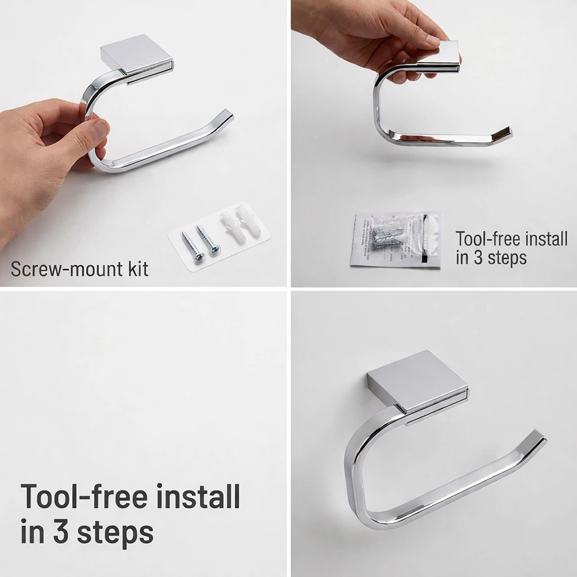 Evideco French Home Goods Stainless Steel Open-Ended Toilet Paper Holder - Concealed Screws, Chrome Finish