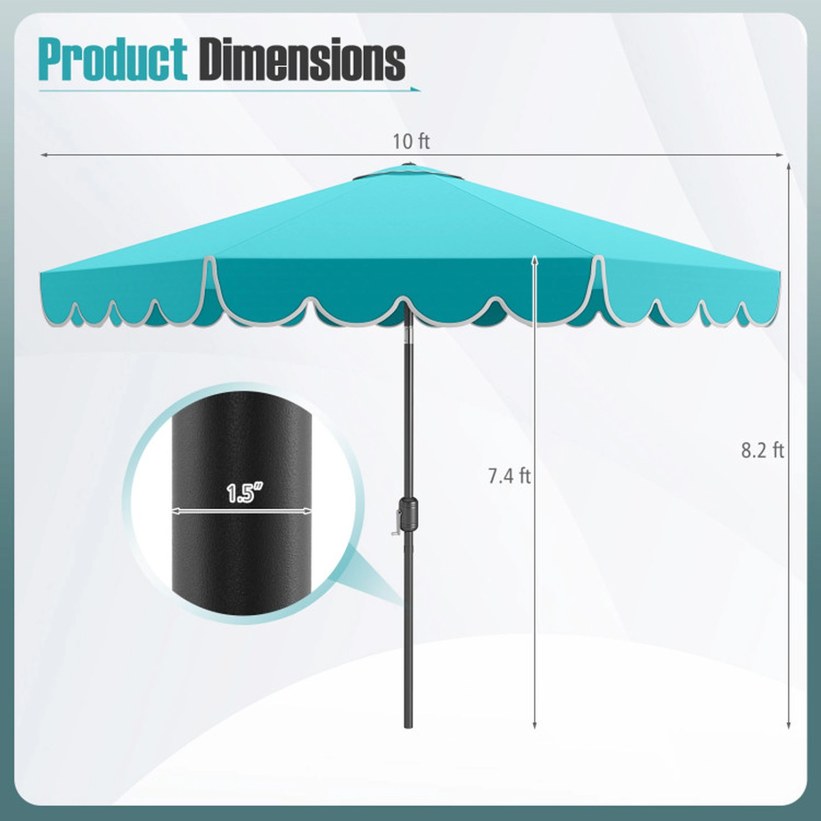 SUGIFT Push Button Tilt and Crank Handle 10 FT Ruffled Market Patio Umbrella