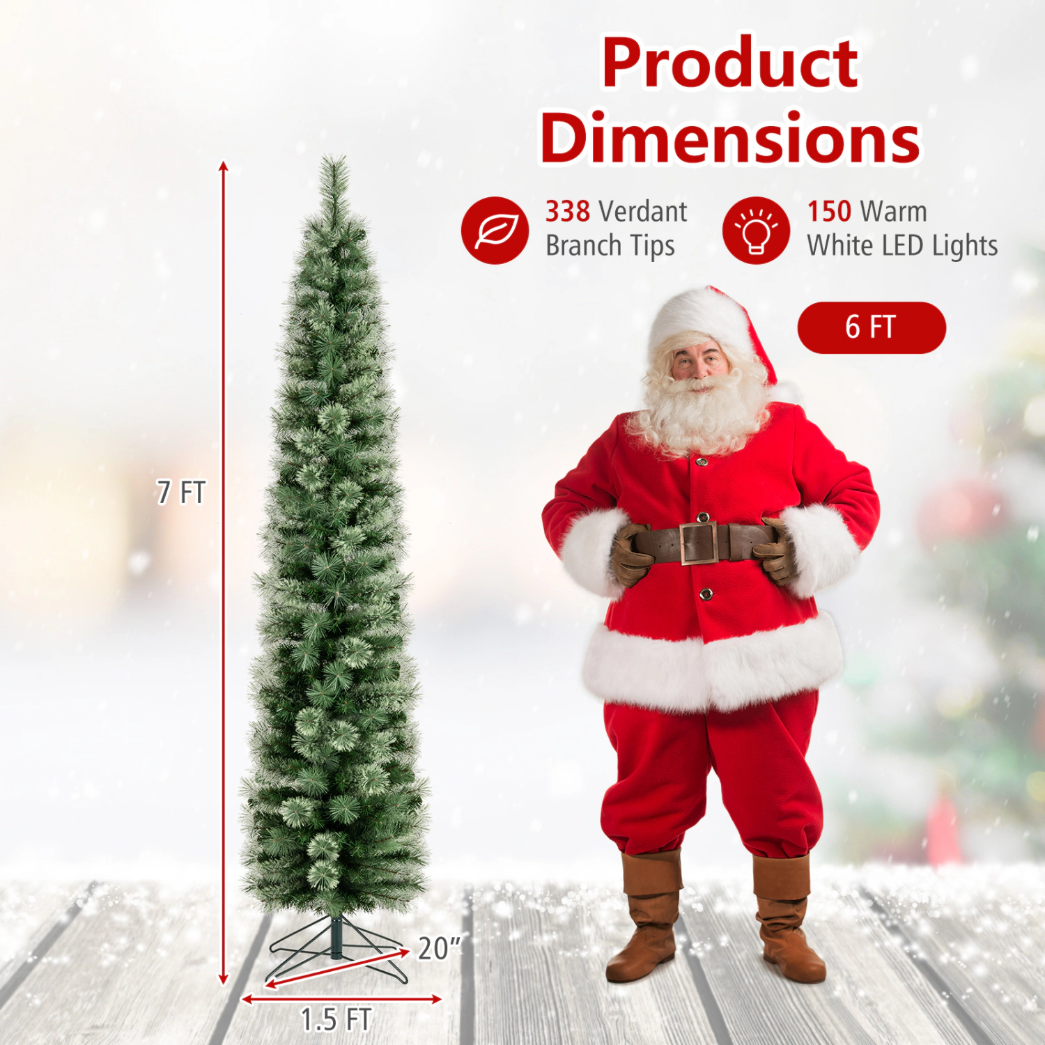 SlickBlue Pre-Lit Slim Christmas Tree with Warm White LED Lights