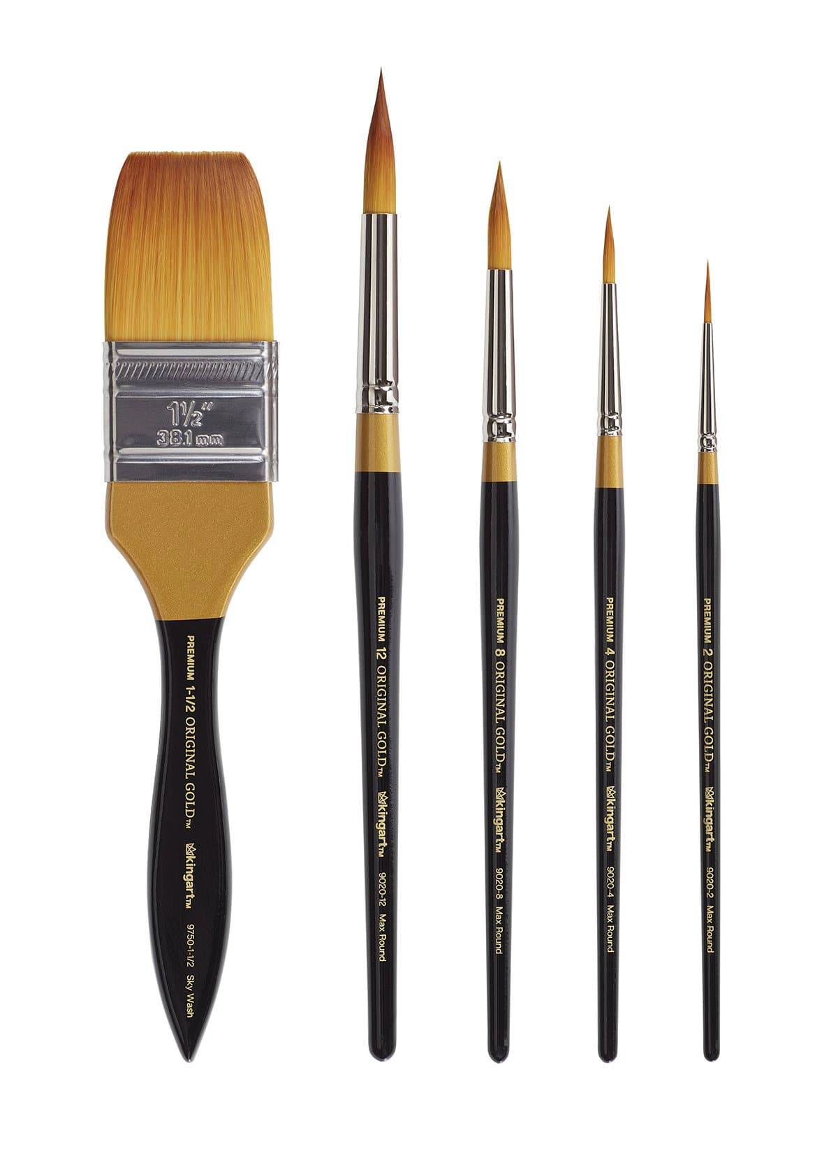 KINGART® Original Gold® Golden Taklon 5-Piece Multimedia Brush Set