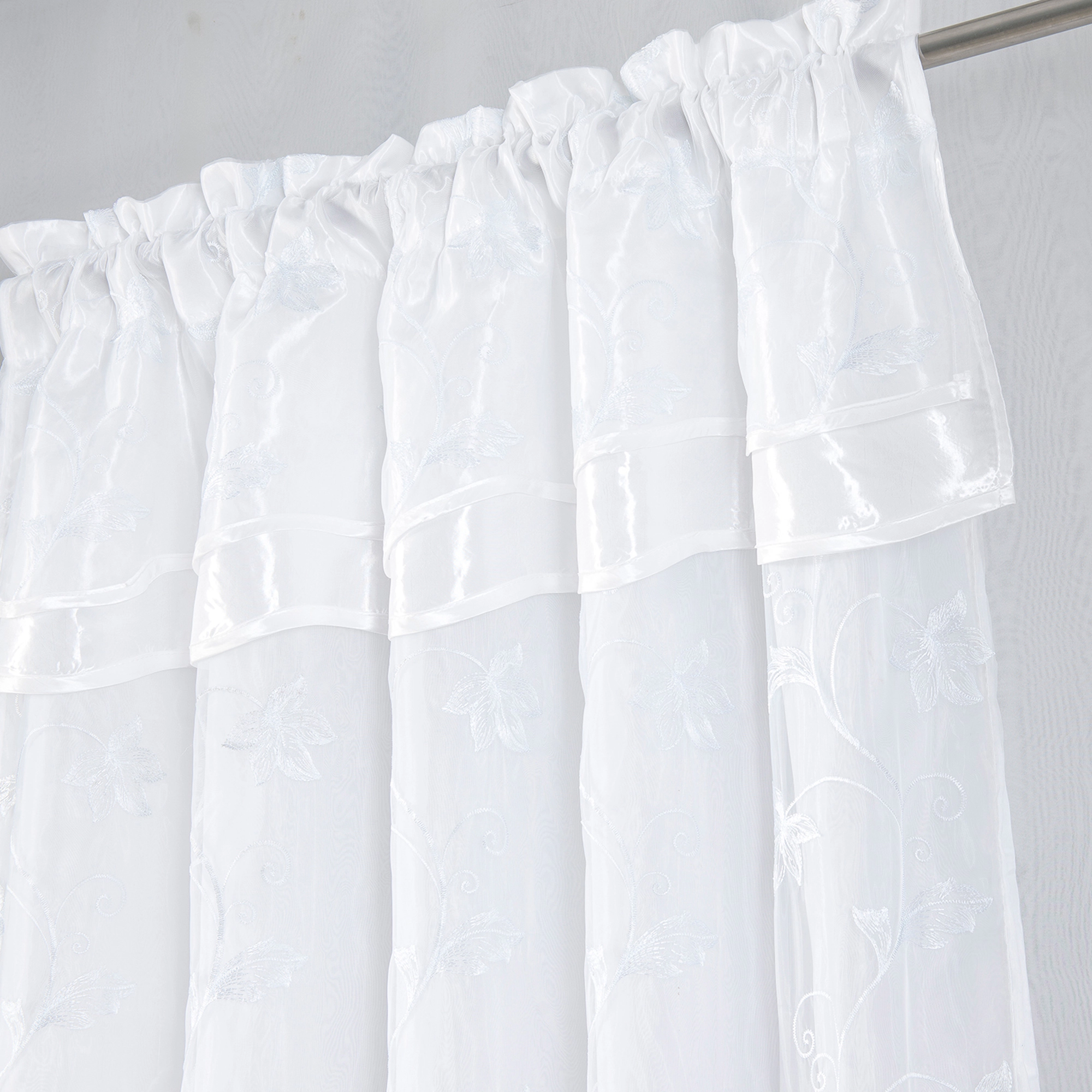 Pia Embroidered Panel With Double Valance 54'' x 90'' White