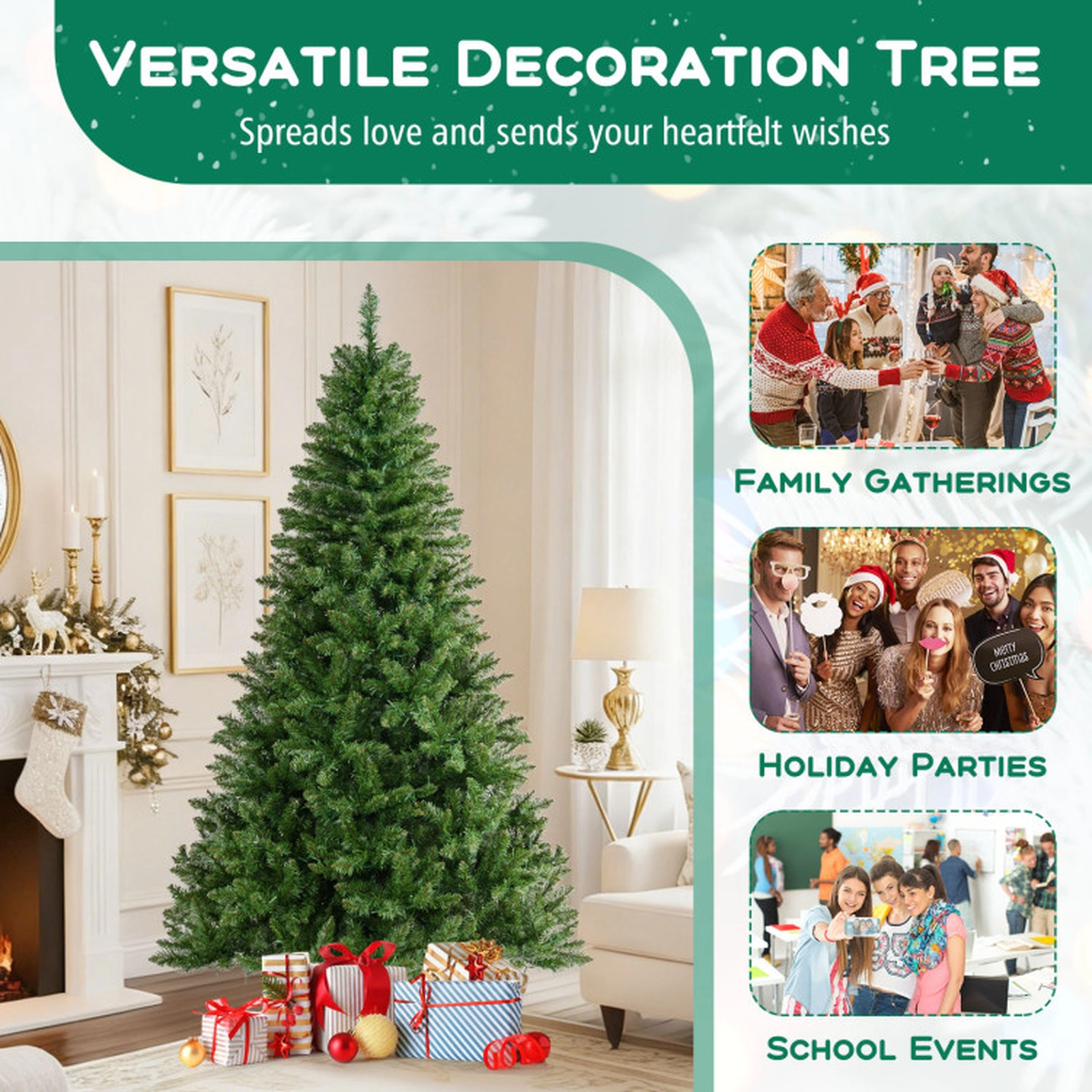 SUGIFT 7-ft Green Pre-Lit Artificial Christmas Tree with 1000 Warm White LEDs 990 Tips and Memory Function
