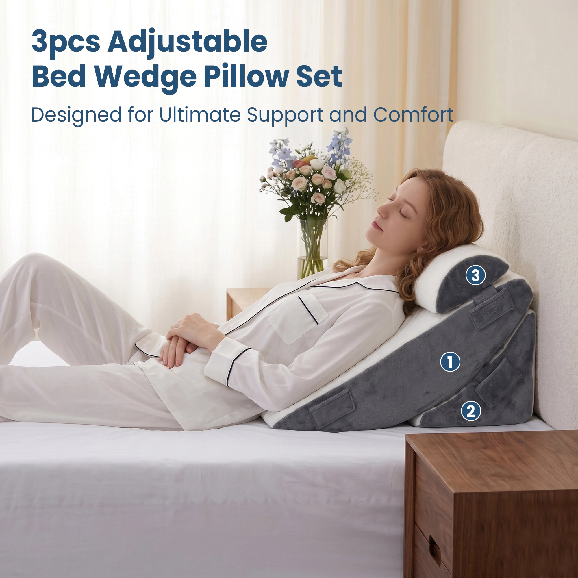 Unikome Adjustable Bed Wedge Pillow – High Density Memory Foam Support Cushion for Sleeping