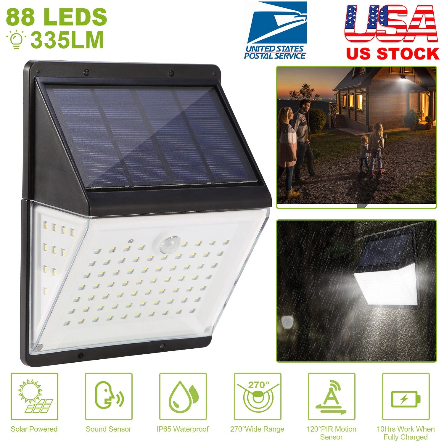 GBruno 88-LED Solar Motion Sensor Wall Light