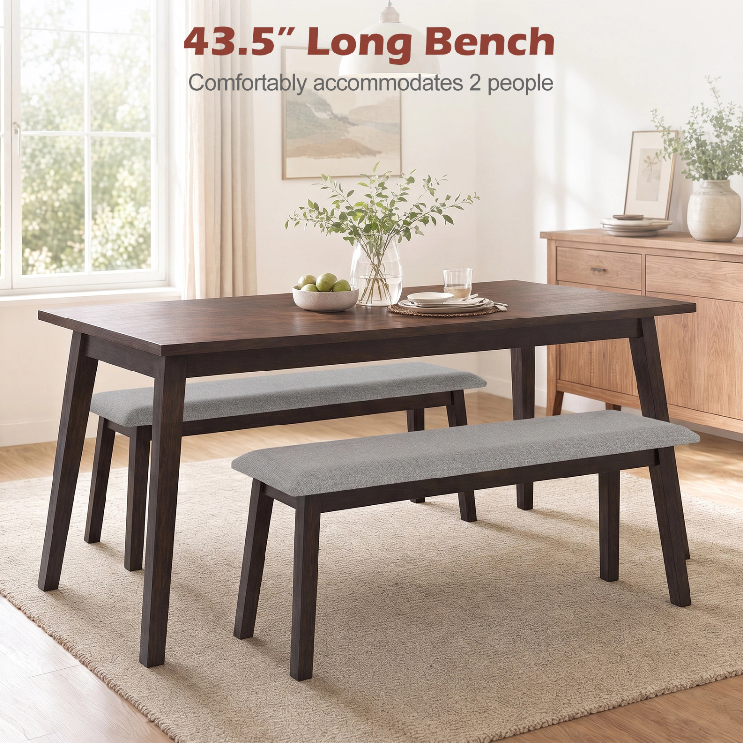 LJG 43.5 Inch Upholstered Entryway Bench with Rubber Wood Frame