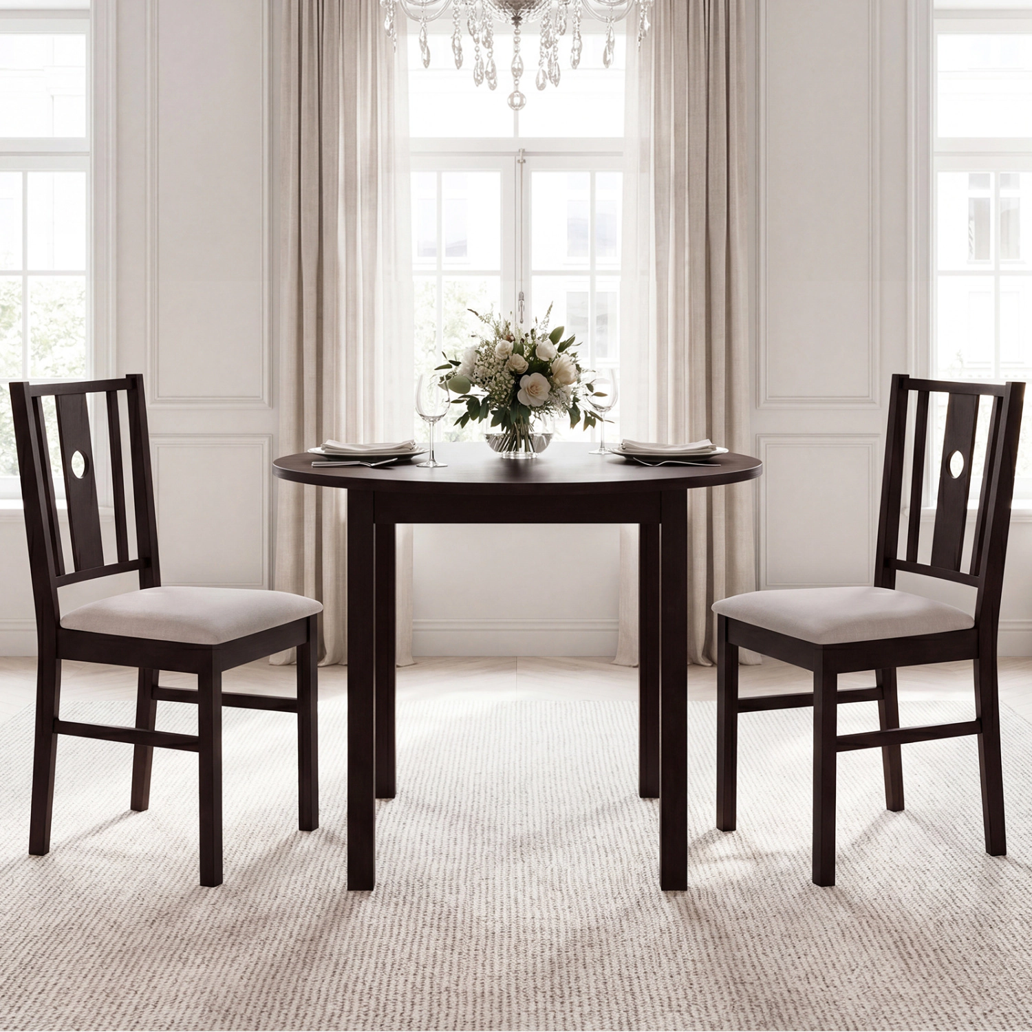 LJG Set of 2 Rubber Wood Kitchen Chairs with Fabric Padded Seat