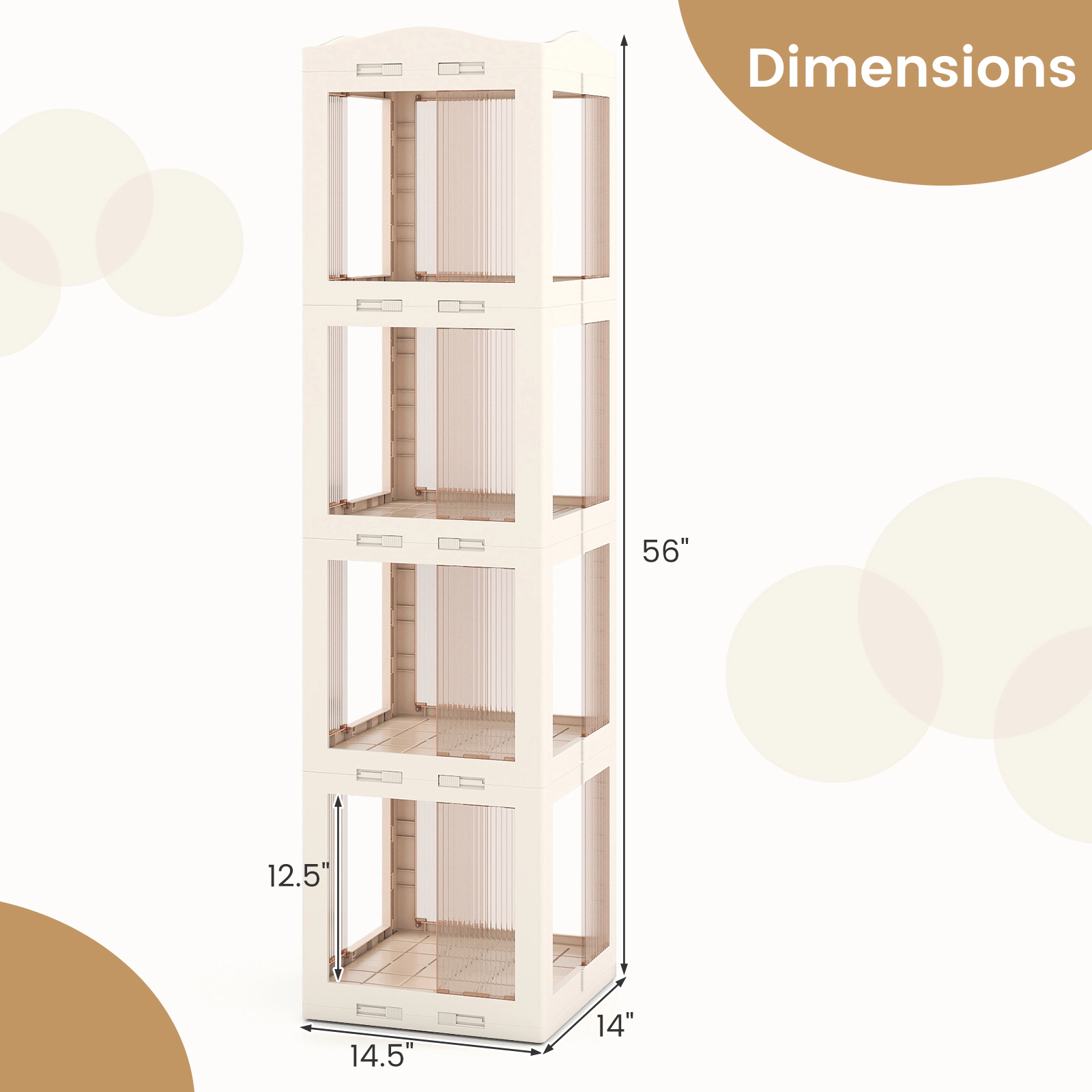 SUGIFT 4-Tier Foldable Rotating Bookshelf with Swivel Base and Translucent Panels 22-lb Per Shelf White