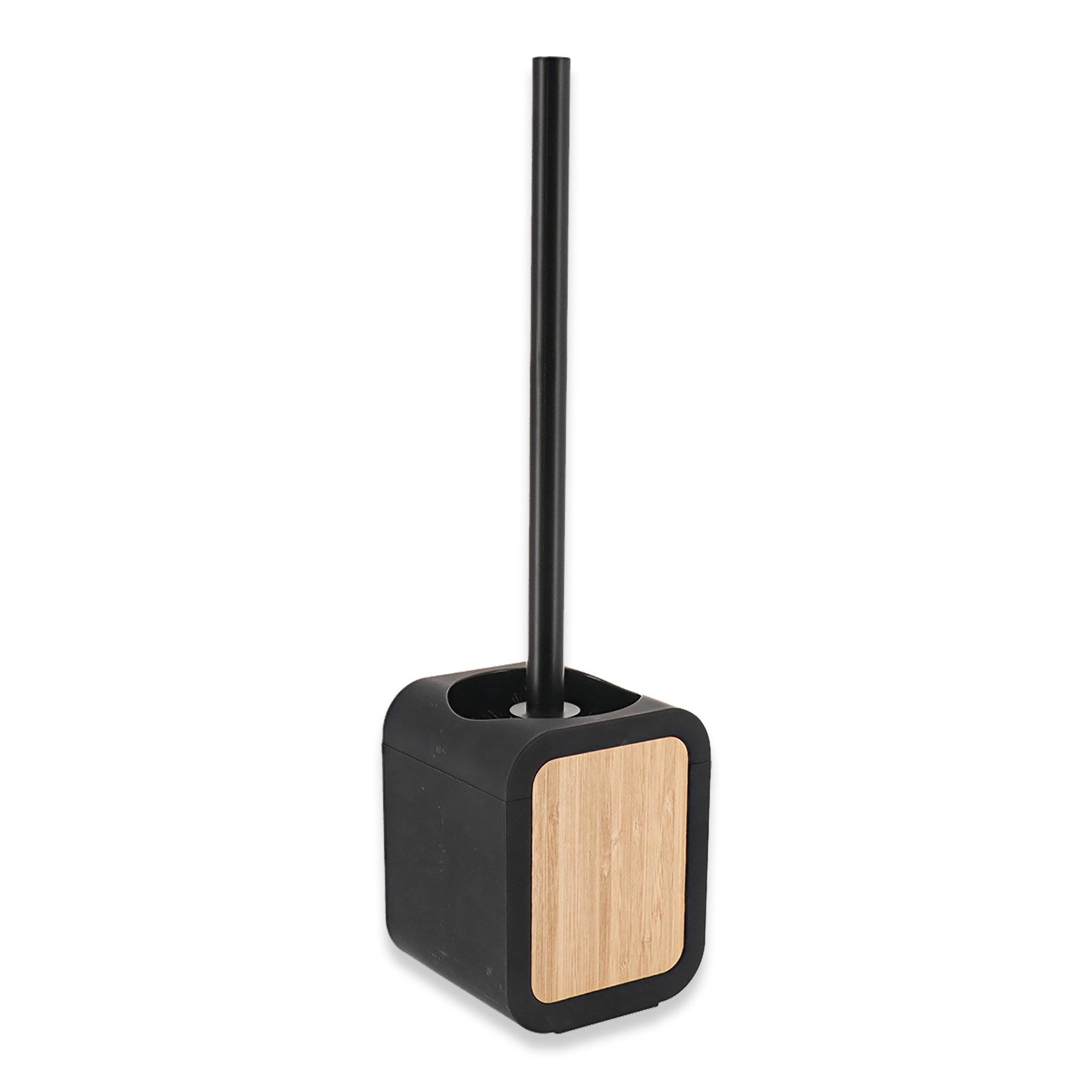 Evideco French Home Goods Urban Bathroom Brush and Holder Set - Rubber with Wood Inlay