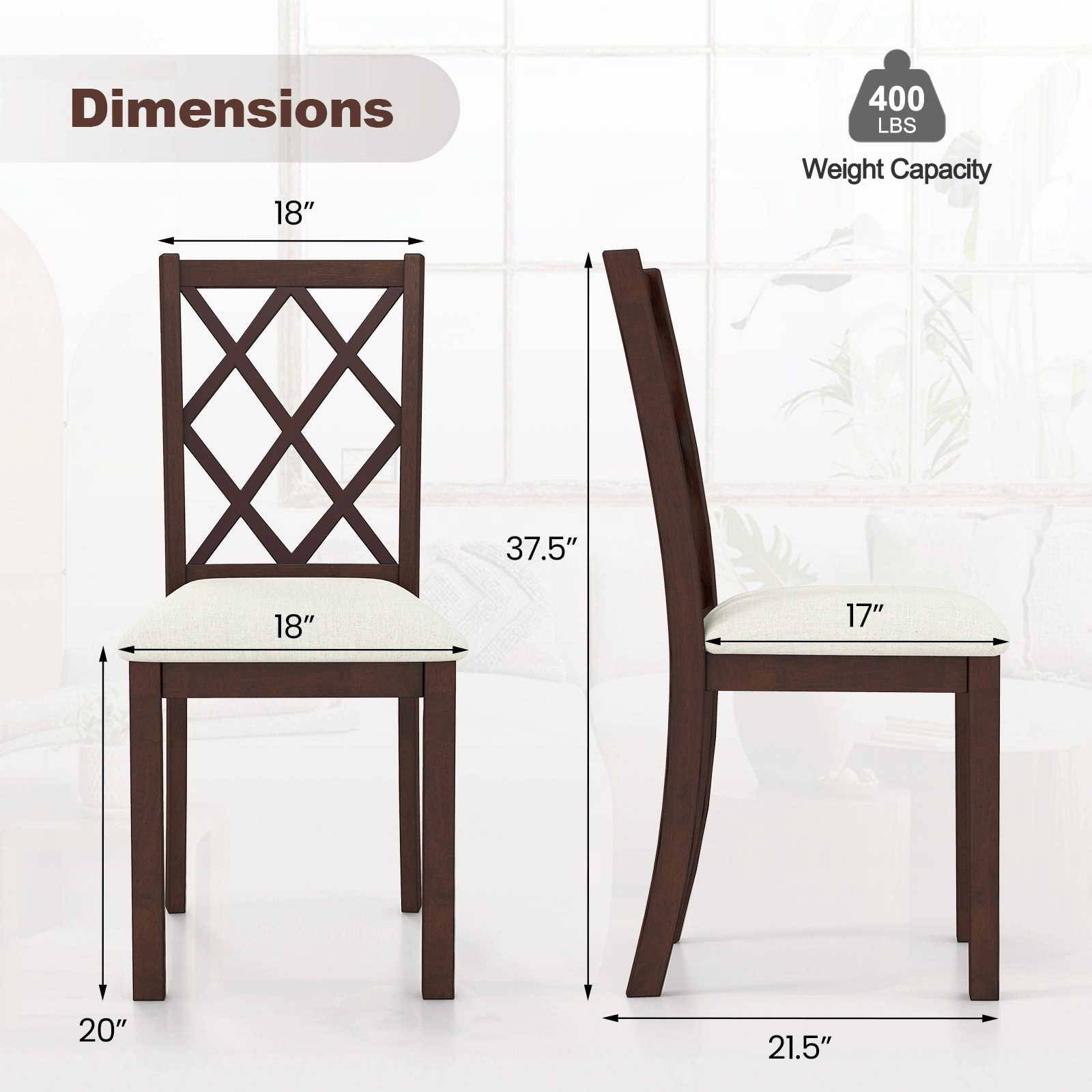 SlickBlue Upholstered Kitchen Chairs Set of 2, Cross Back, Cherry Brown