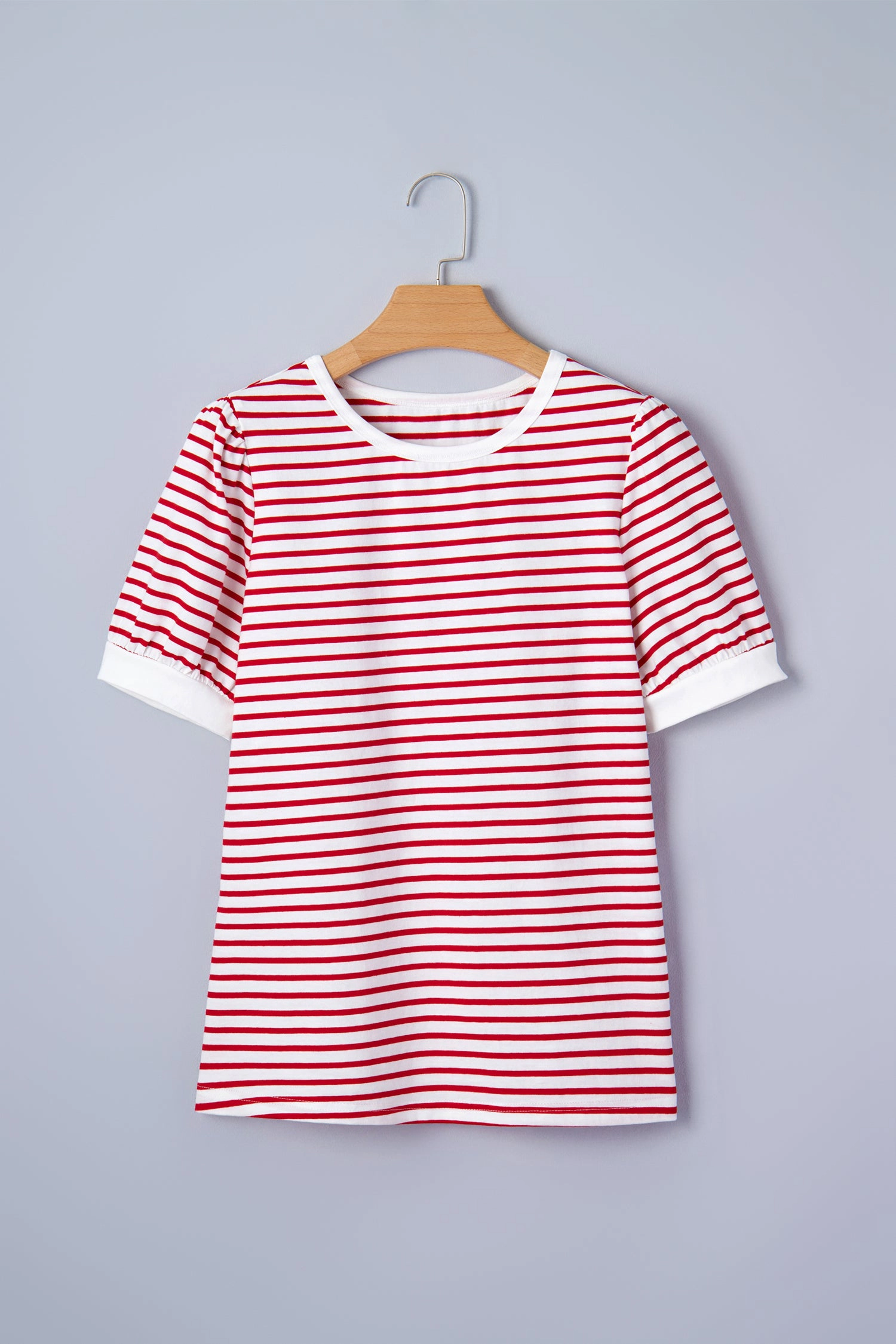 Threaded Pear Womens Winona Puff Sleeve T-Shirt, Red Stripe