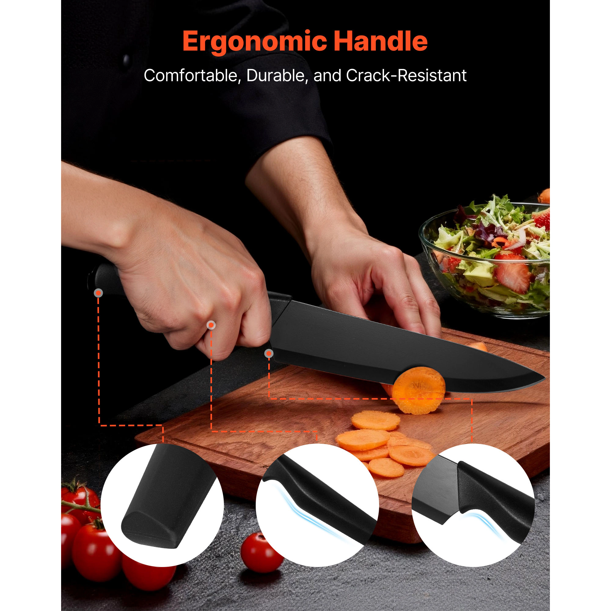HONGGE Kitchen Knife Set with and Carbon Stainless Steel Cutlery Handle