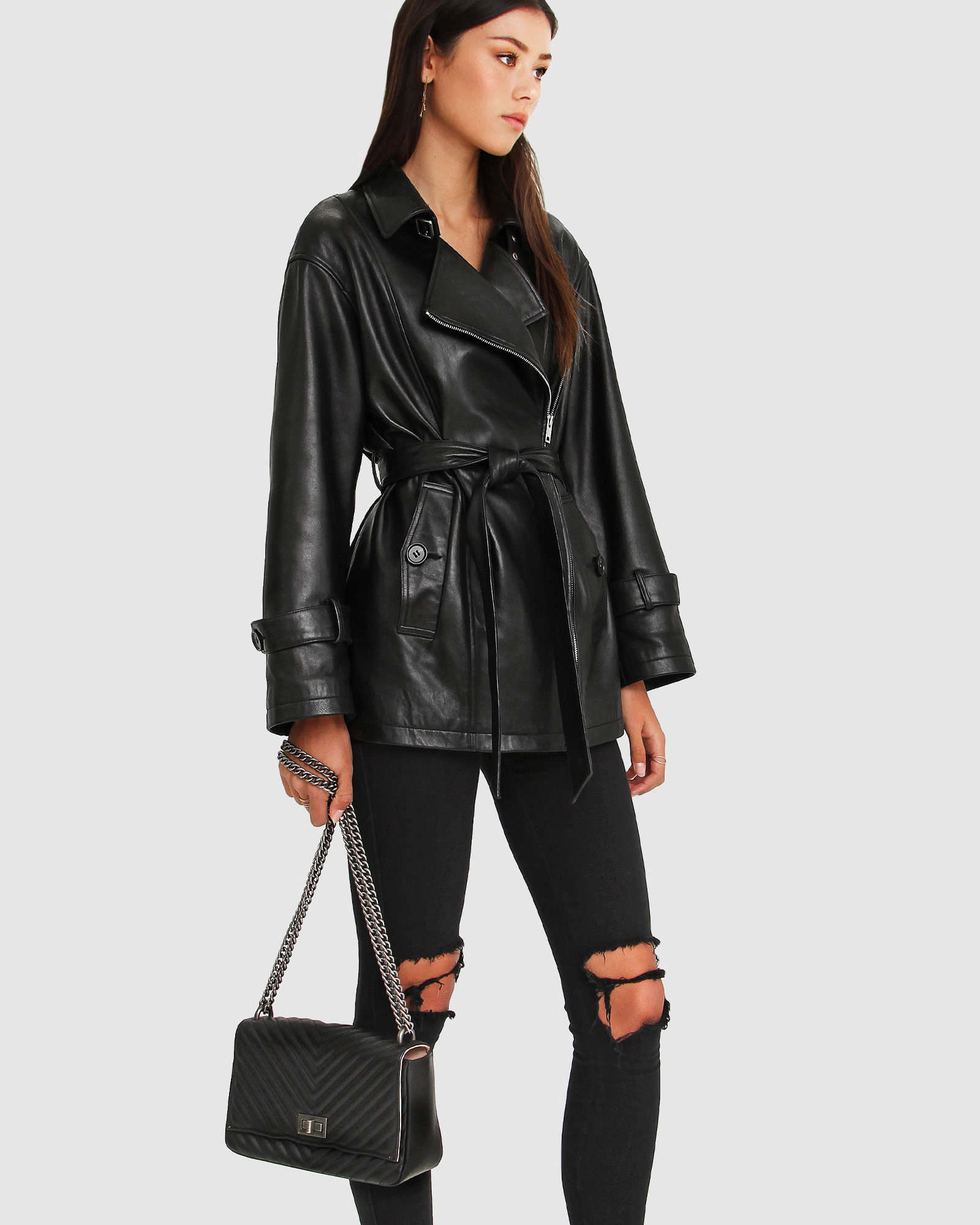 Belle & Bloom BFF Belted Leather Jacket