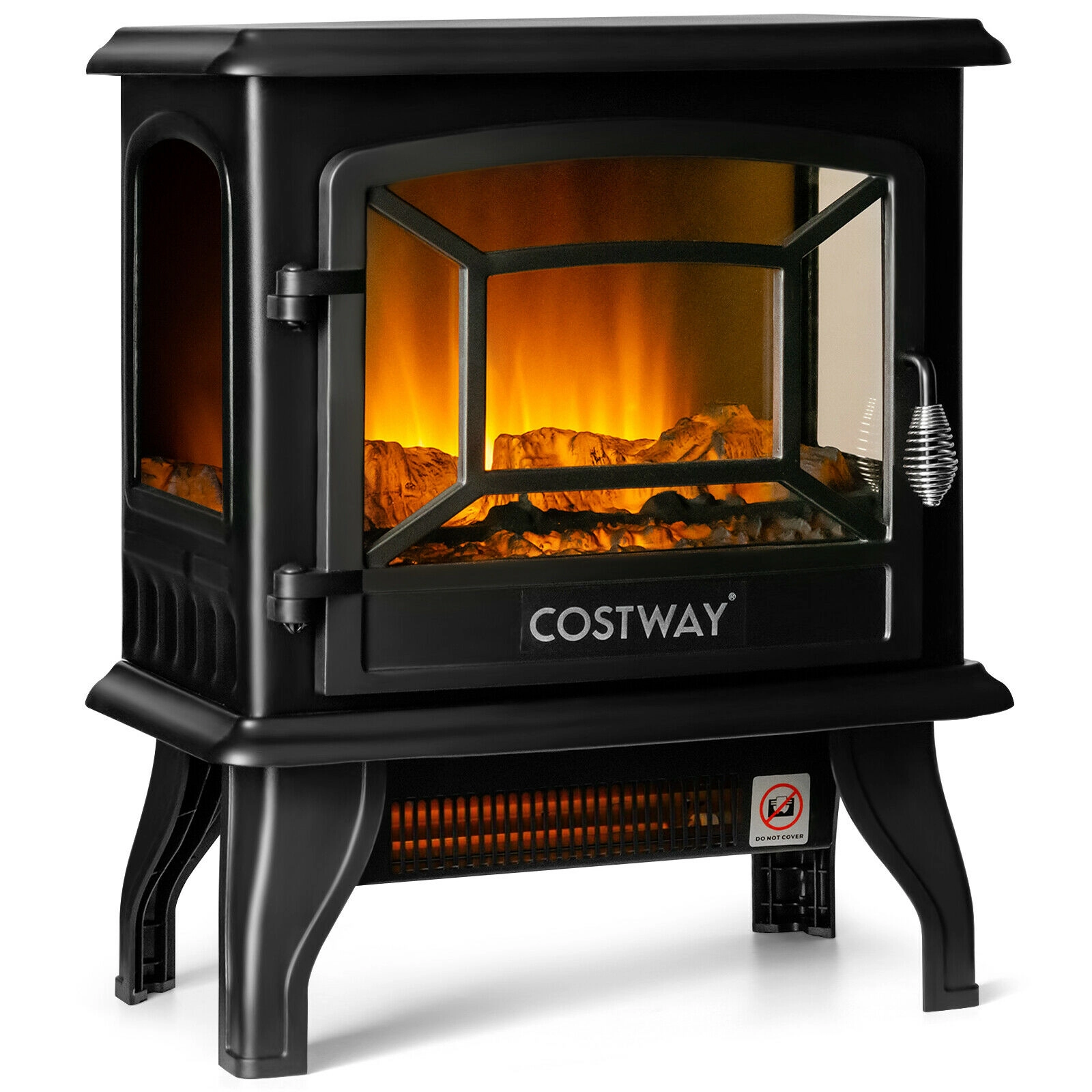 SUGIFT 1400W Freestanding Electric Fireplace Stove, 4777 BTU, 3-Sided View, Openable Door
