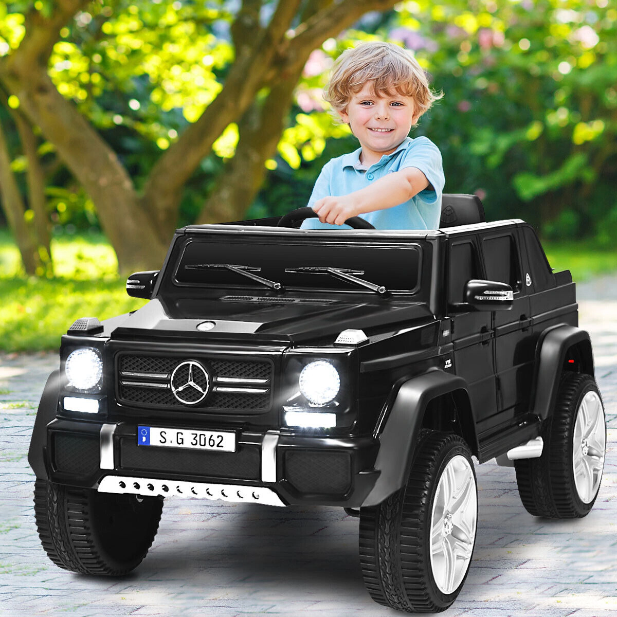 SUGIFT 12V Licensed Mercedes-Benz Kids Ride-On Car with Remote 66-lb Capacity Ages 3-6 45-in Body Black