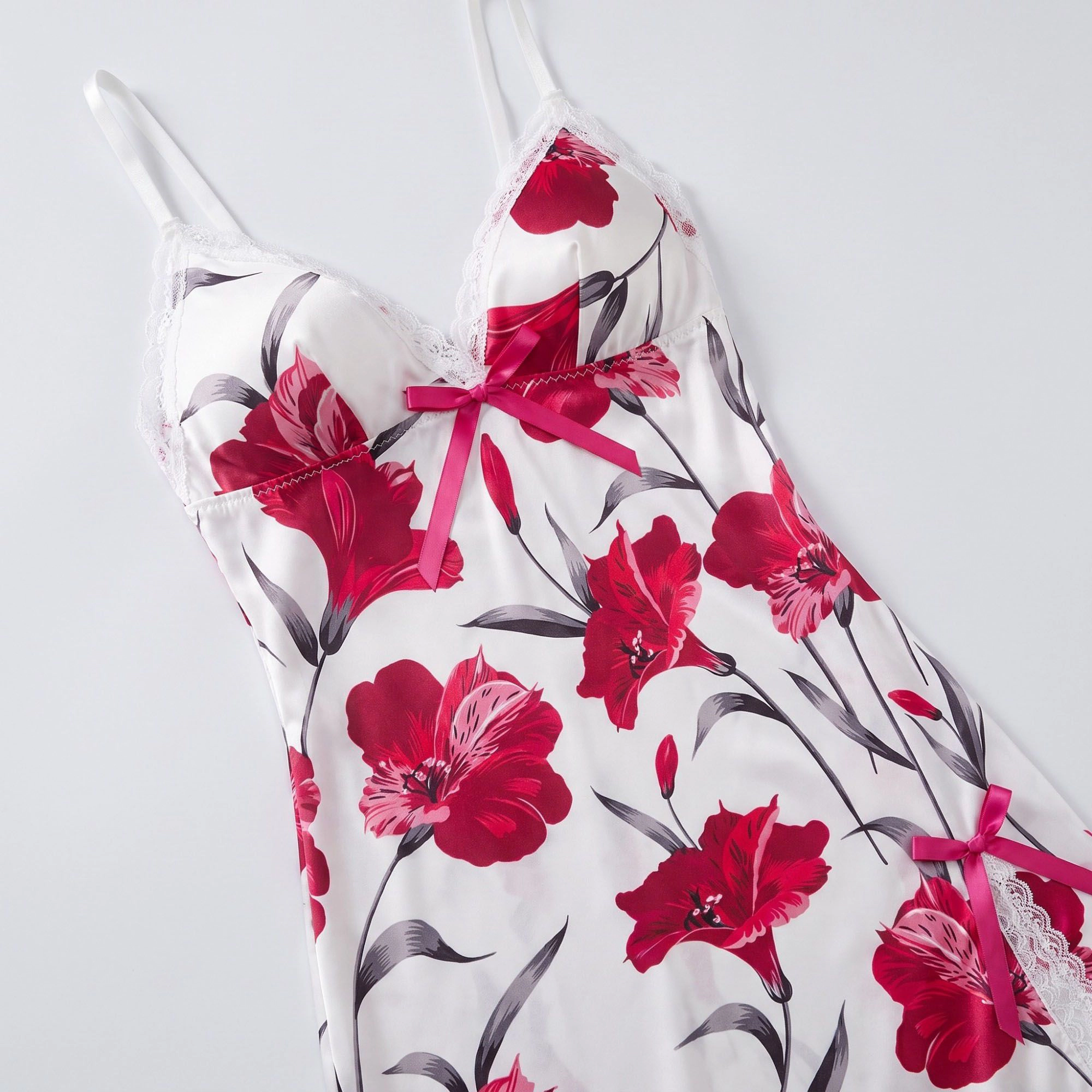Anna-Kaci Women's Floral Satin Lace Chemise Nightgown