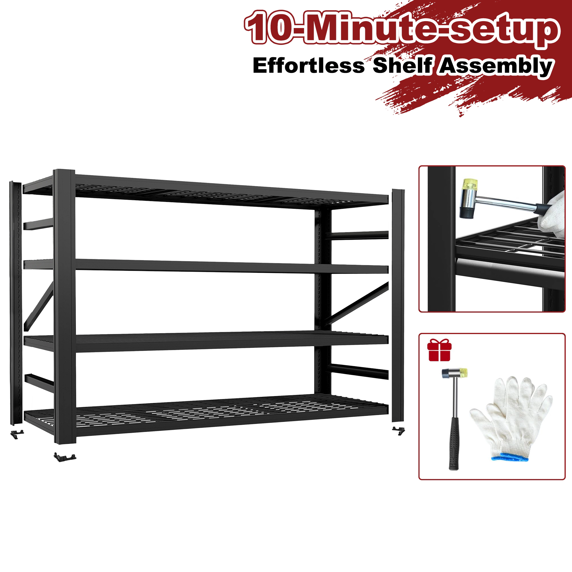 Flynama 5-Shelf Freestanding Pantry Shelving, Heavy Duty Steel, White (47.2"W x 72"H x 23.6"D)