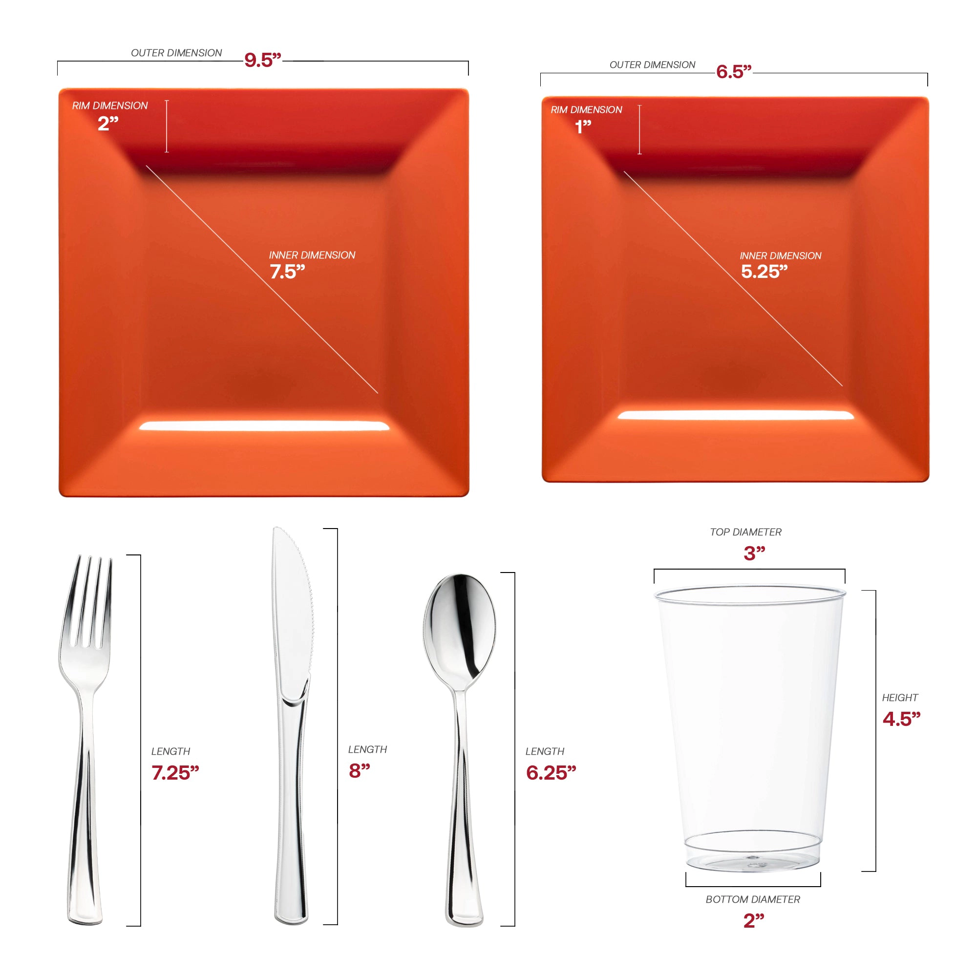Smarty Had A Party Burnt Orange Square Plastic Plates Wedding Value Set