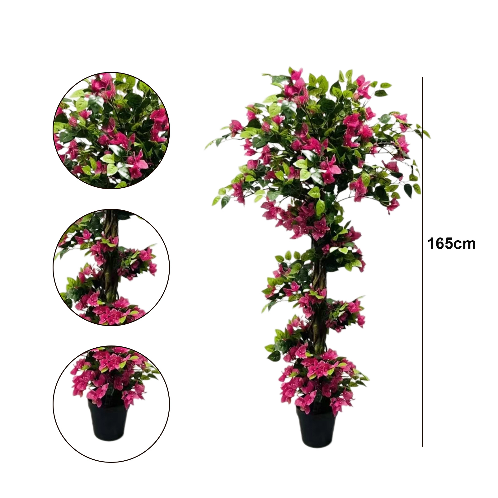 65in Artificial Bougainvillea Tree with Flowers, Realistic Faux Blooming Tree in Pot, Silk Flower Fake Plant