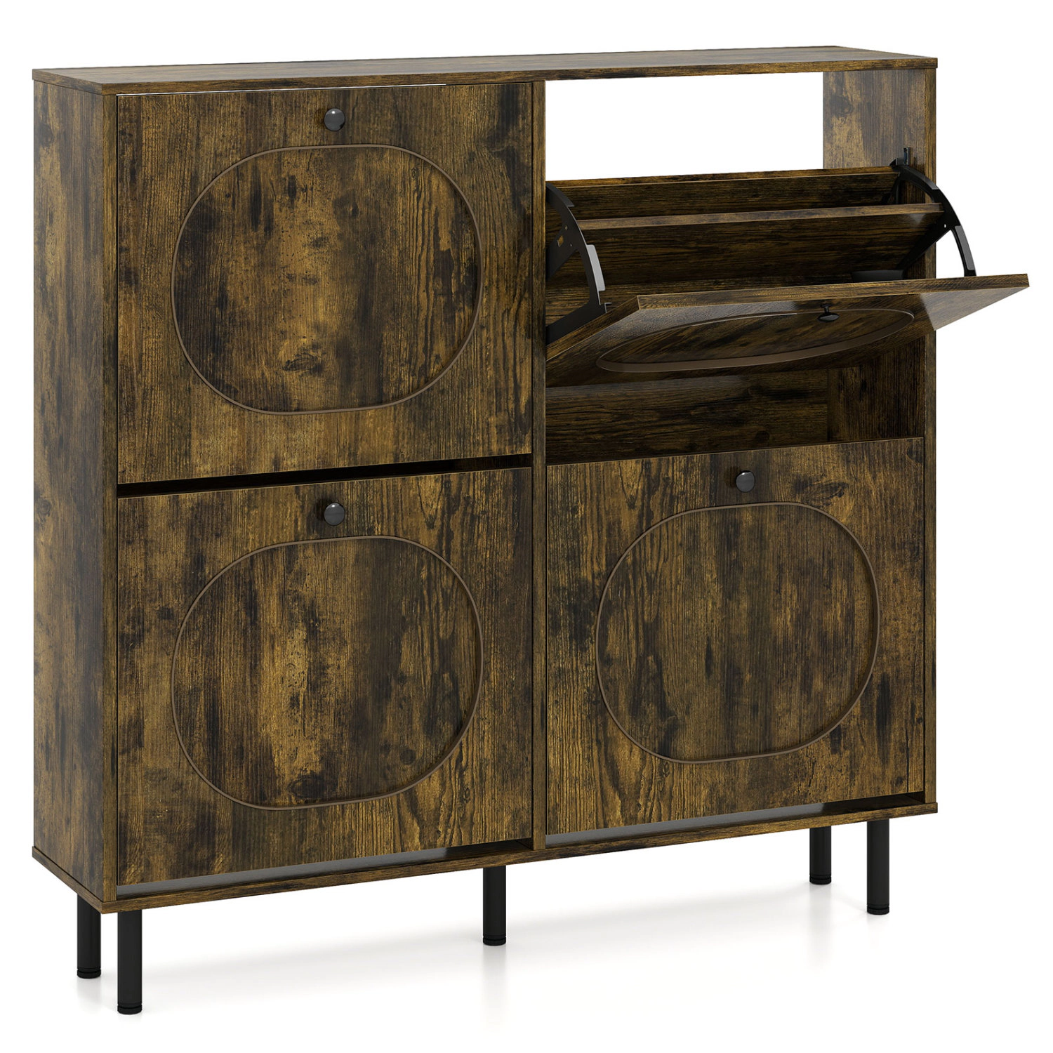 LJG Shoe Storage Cabinet with 4 Flip Drawers and Aluminum Legs