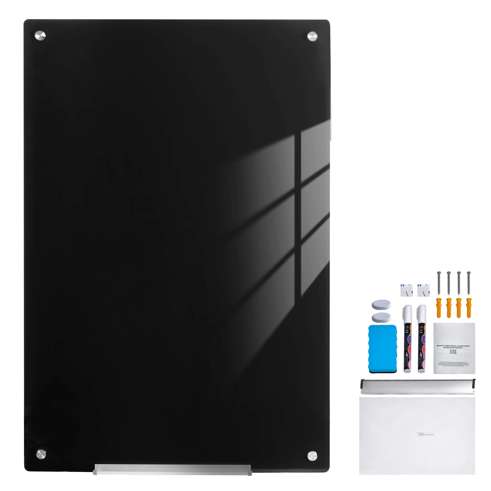 HONGGE 36 x 24 Inch Magnetic Glass Whiteboard, Frameless Wall-Mounted Dry Erase Board with Marker Tray