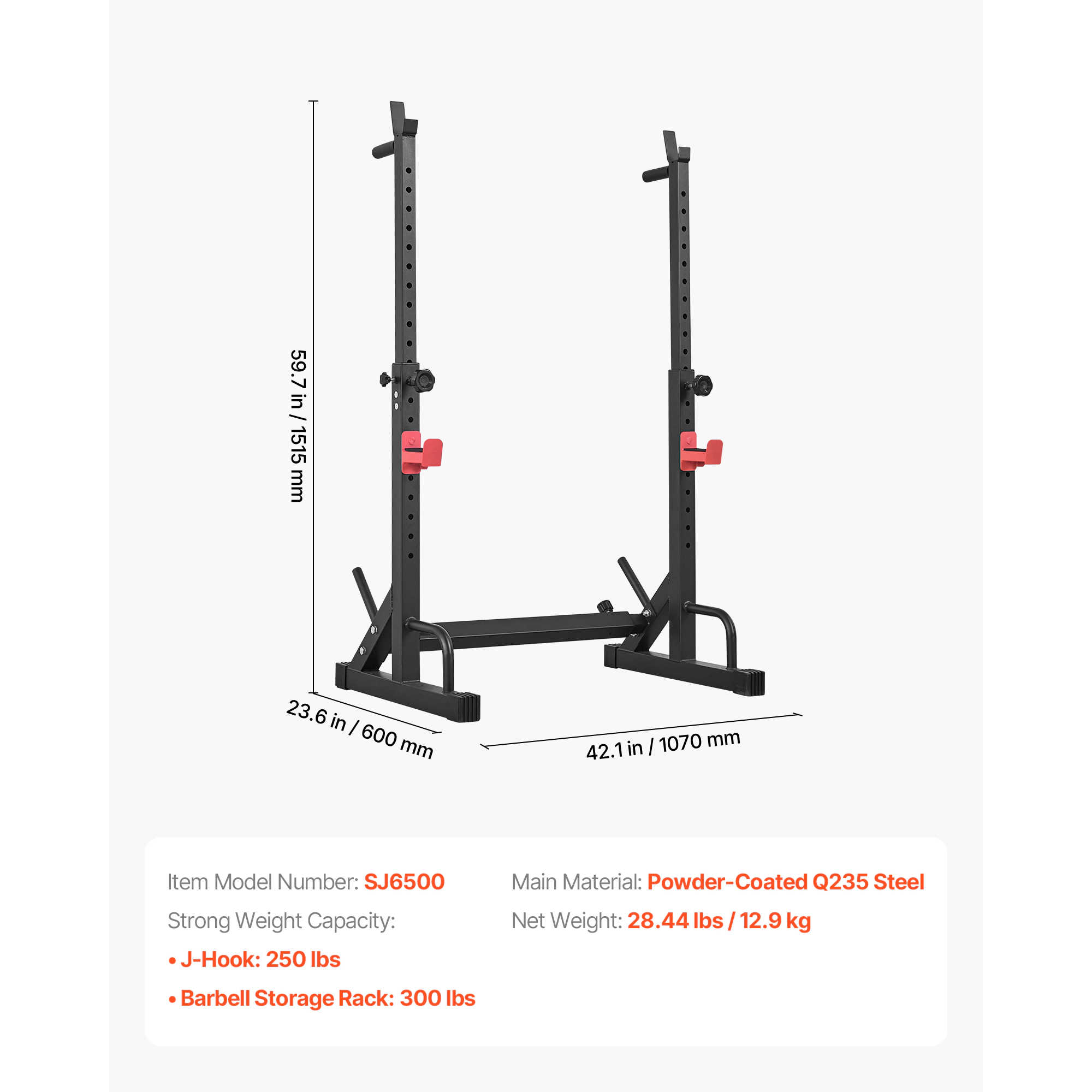 HONGGE Compact Power Cage Squat Rack, 550 lbs Capacity, Adjustable Height & Width for Home Gym Bench Press & Squats
