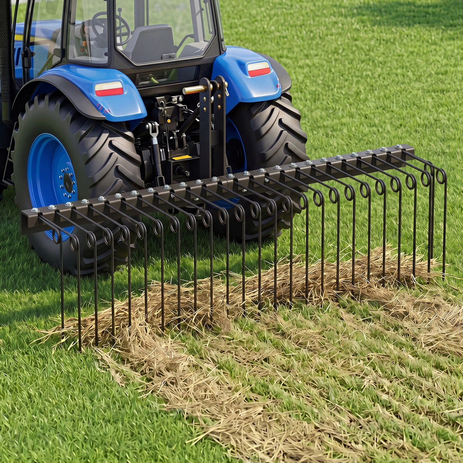 SUGIFT 60-in Tow Behind Pine Straw Rake with 26 Metal Coil Tines 3-Point Hitch and 3-Level Height Adjustment