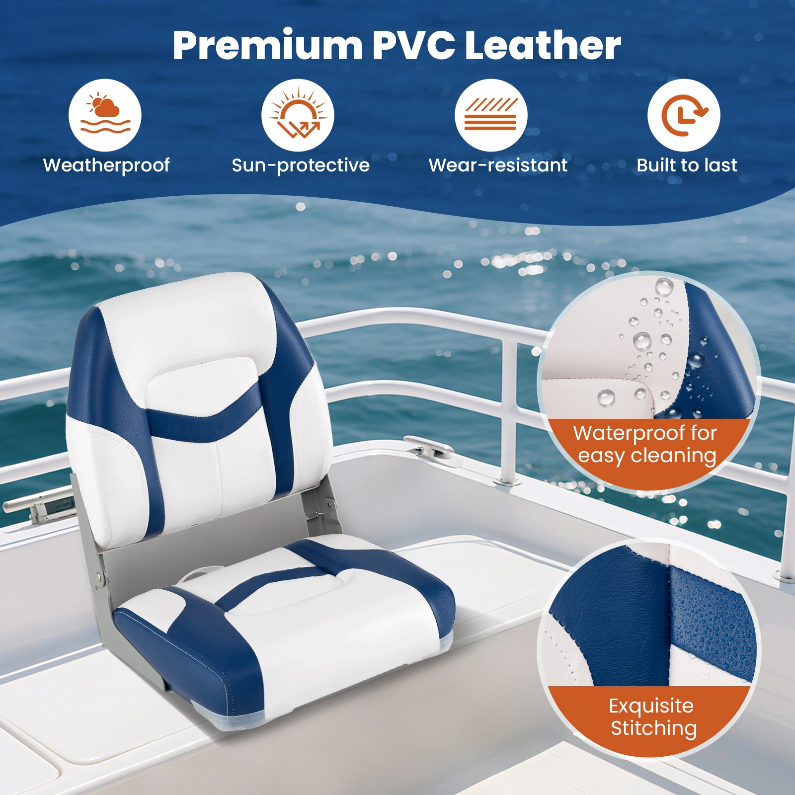 SUGIFT 2-Pack Blue Folding Boat Seats with Aluminum Hinges 16.5-in W 19.5-in D 20-in H 330-lb Seat Capacity