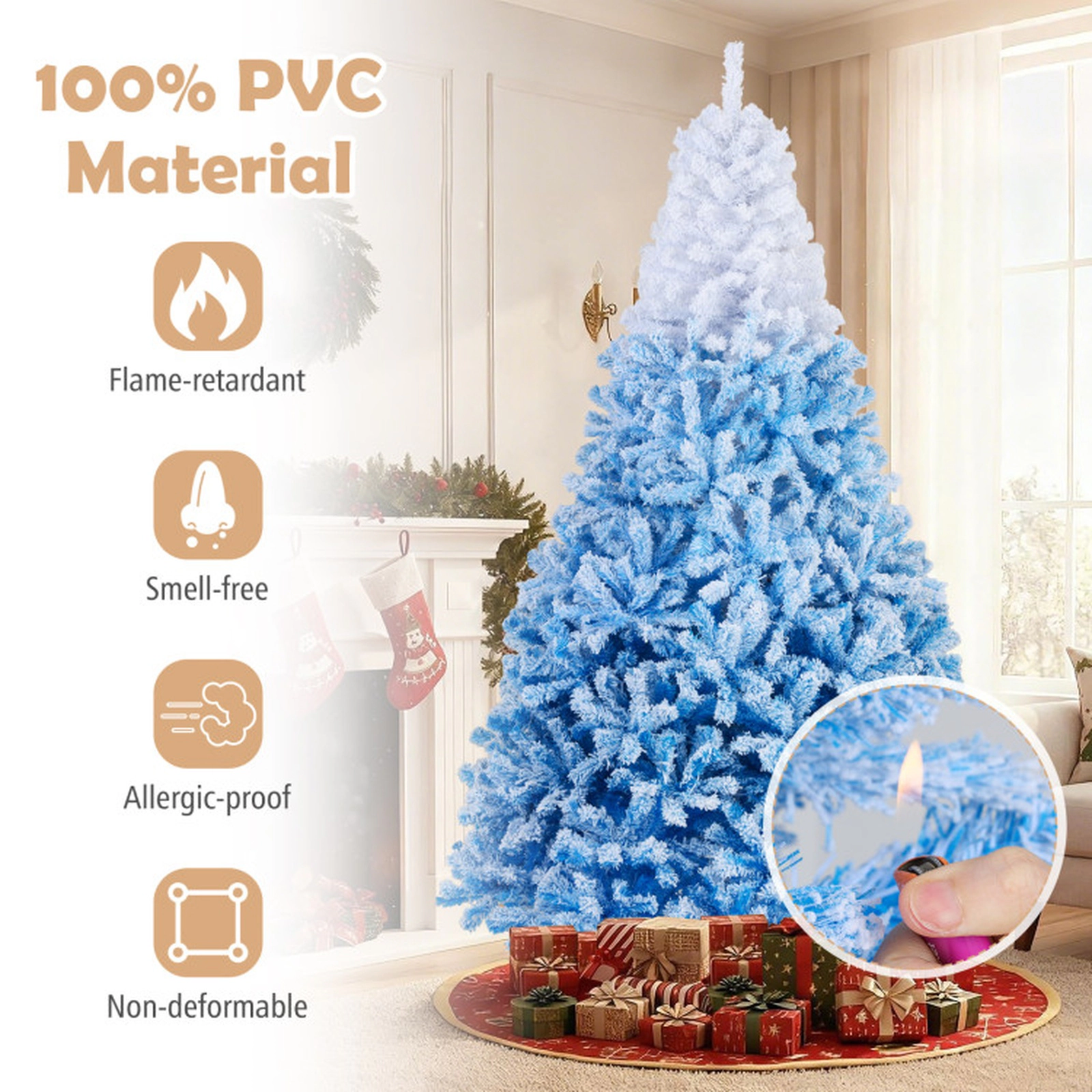 SUGIFT Pre-Lit Artificial Christmas Tree with Warm White LED Lights and 8 Lighting Modes 8 Feet White to Blue