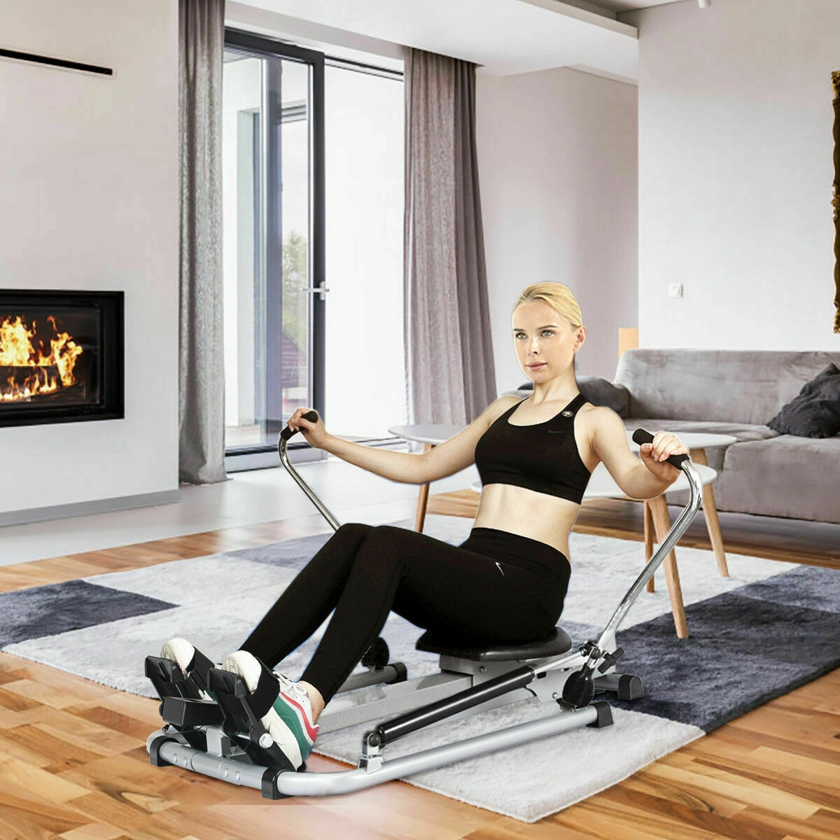 SUGIFT Adjustable Double Hydraulic Resistance Rowing Machine 265-lb Capacity As the Pictures Shown