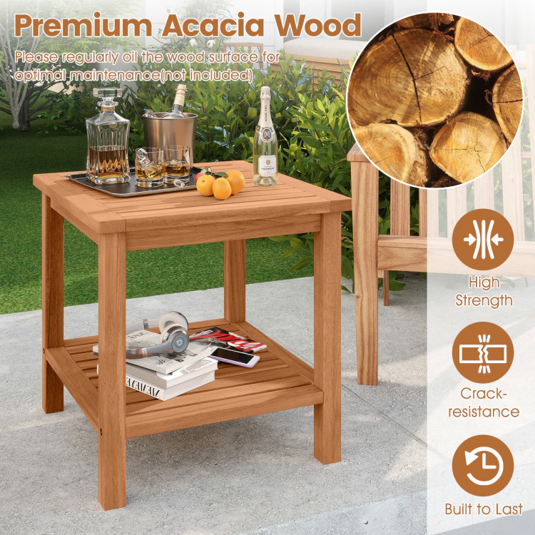 Hivvago Patio Acacia Wood Side Table With Slatted Tabletop And Storage Shelf