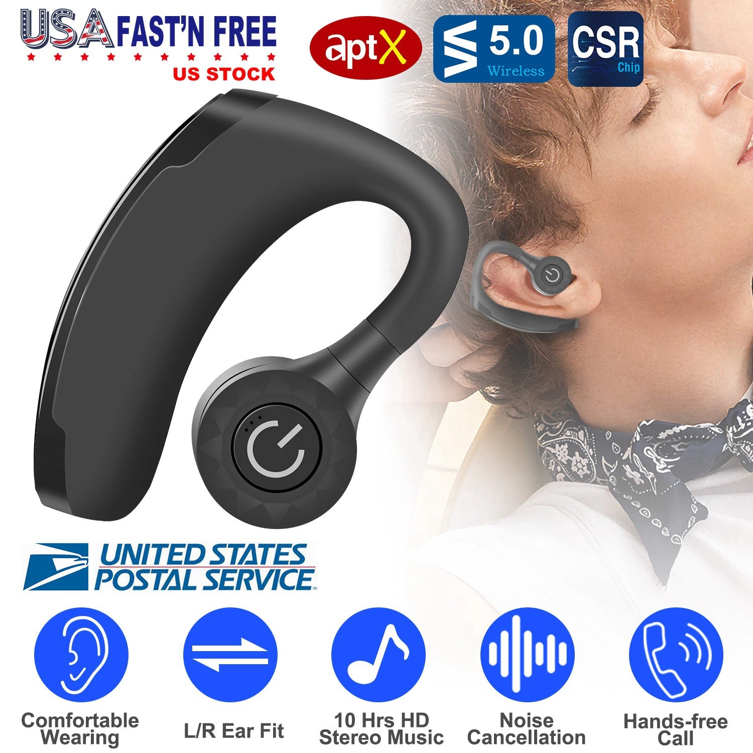 GBruno Wireless Earbuds With Ear Hook And Mic