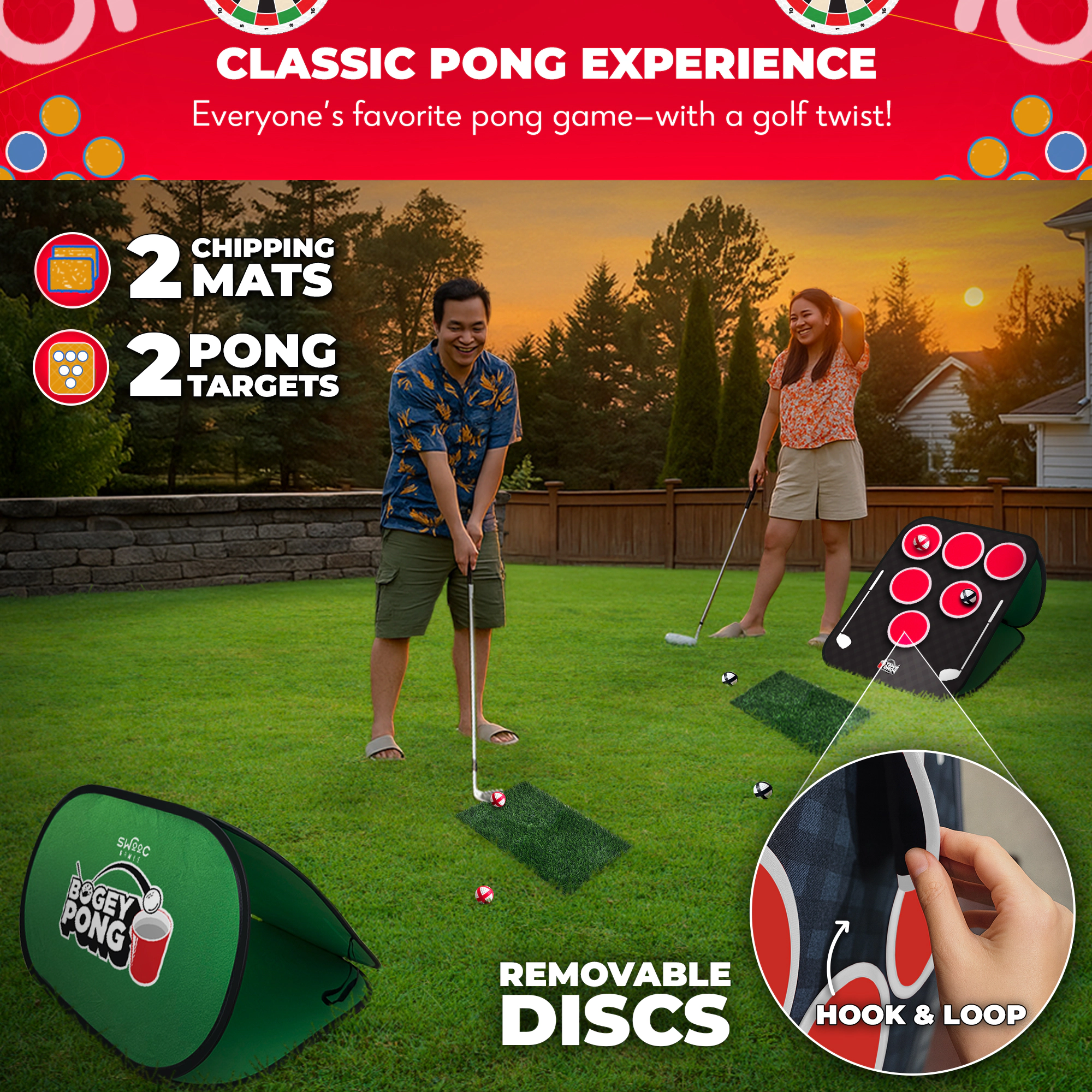 Swooc Games | Bogey Pong™ | 3-in-1 Backyard Pong Golf Game Set
