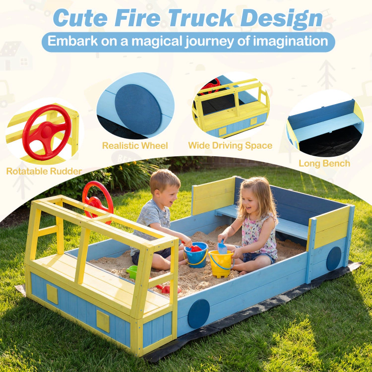 Hivvago Large Car-Theme Sand Box with Bottom Liner and Fir Wood Frame
