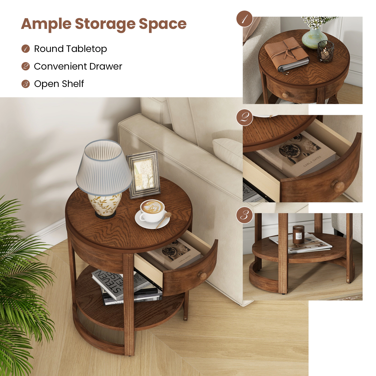 Hivvago 2-Tier Round End Table Mid Century Modern Nightstand