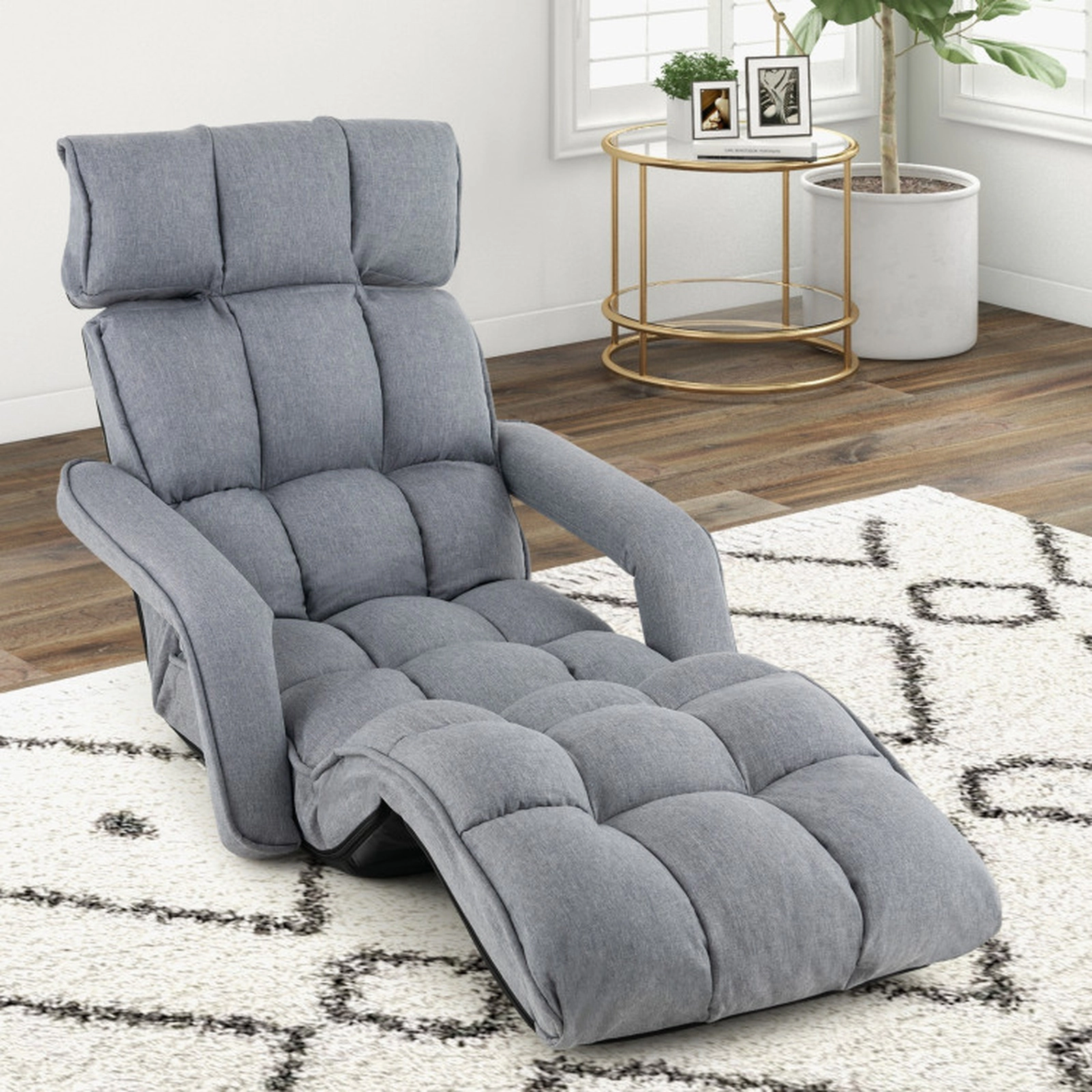 SUGIFT 6-Position Adjustable Floor Chair with Adjustable Armrests and 8-Position Footrest 300-Lb Capacity Gray/Dark Gray