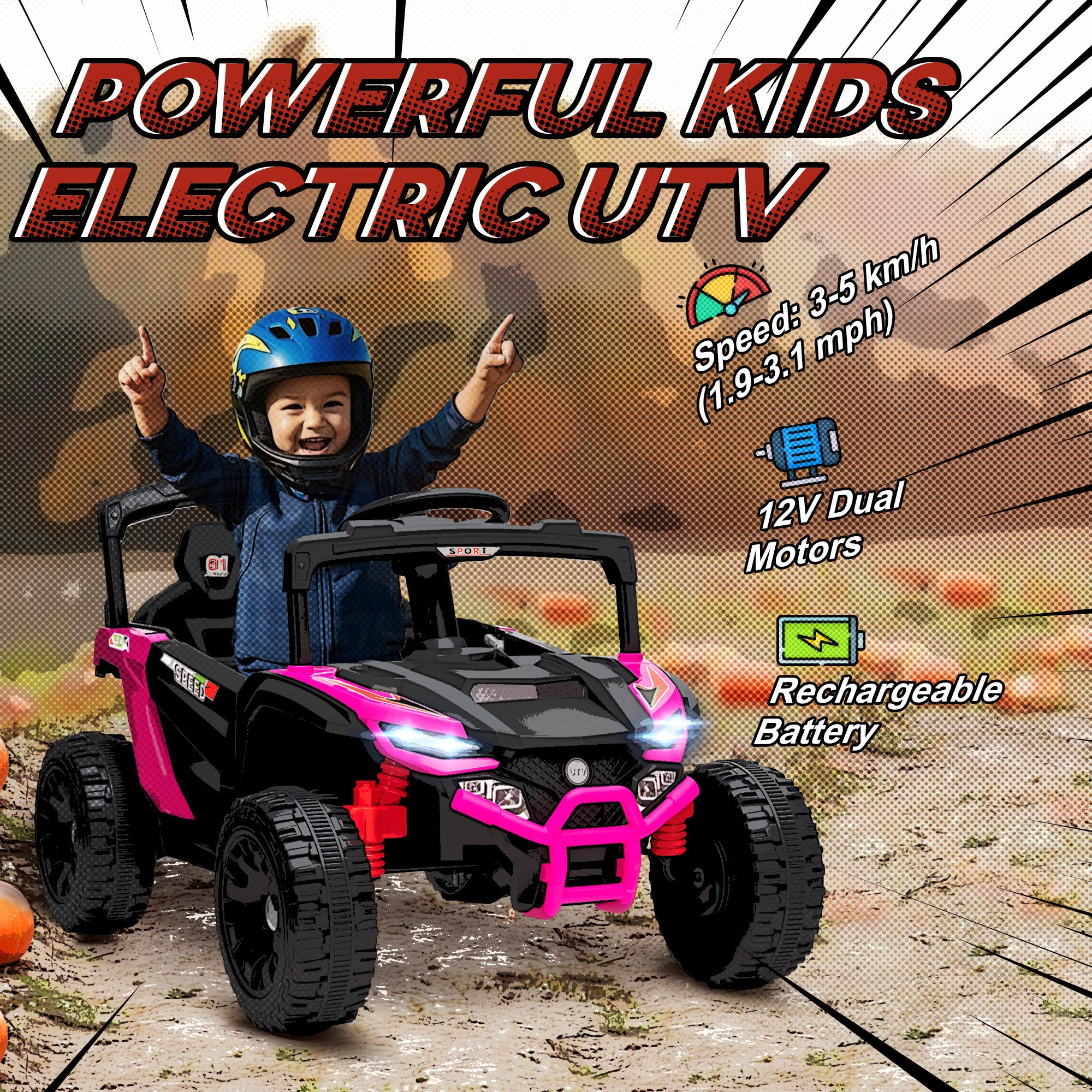 HONGGE 12V Battery-Powered Kids Ride-On Truck with Remote Control and Rear Suspension, Pink