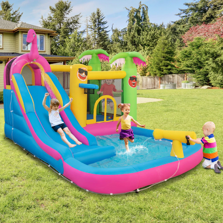 Hivvago Inflatable Bounce Castle with Long Water Slide and 735W Blower