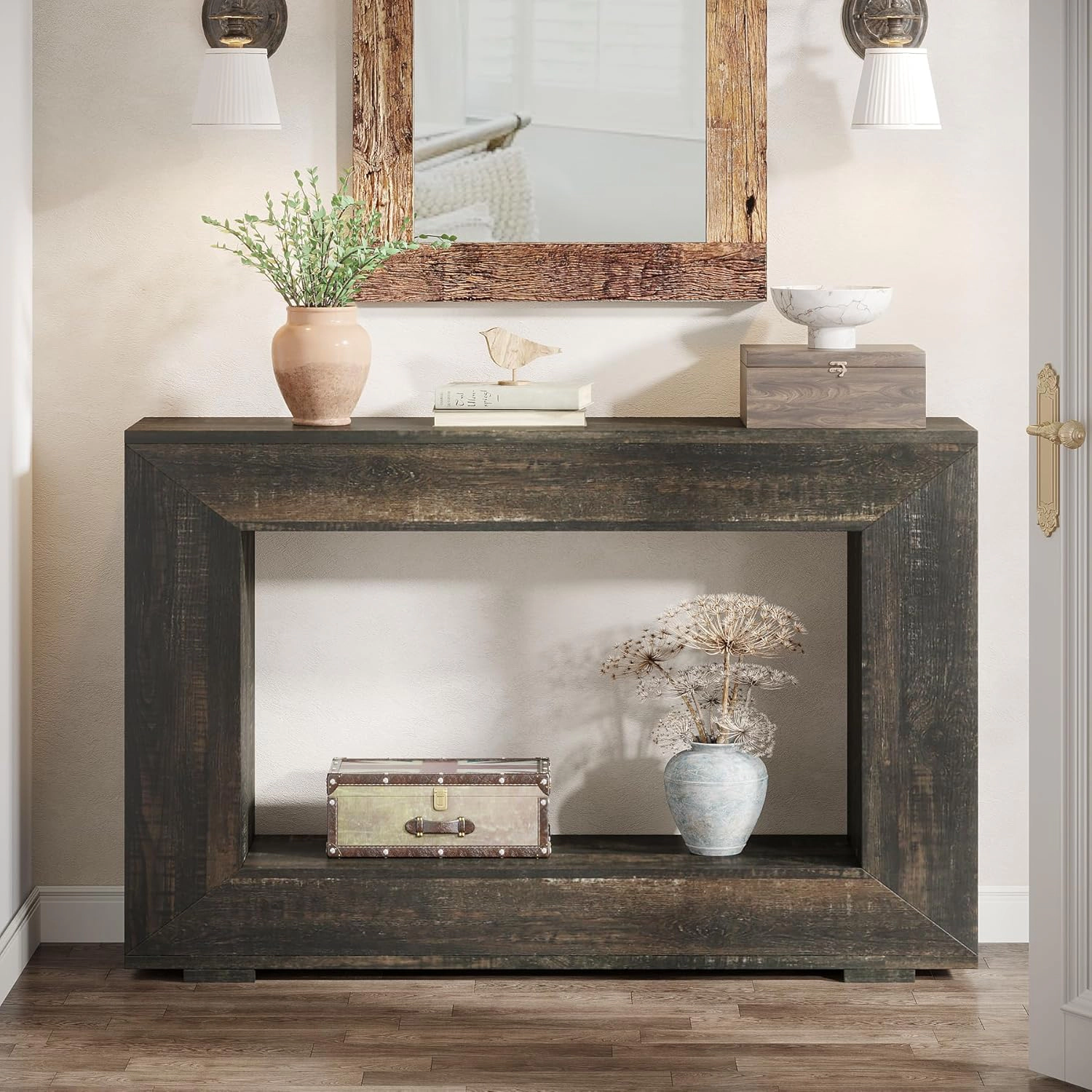 Tribesigns Farmhouse Console Table, 47" Rustic Wood Entryway Sofa Table with Storage