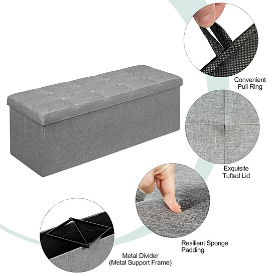 SlickBlue Foldable Storage Bench with Removable Divider and Padded Seat