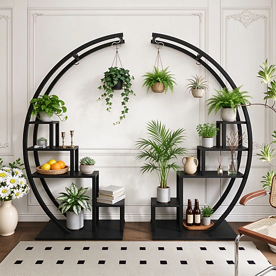BebreezChic 5-Tier Tall Half-Moon Metal Plant Stand Indoor, Corner ...
