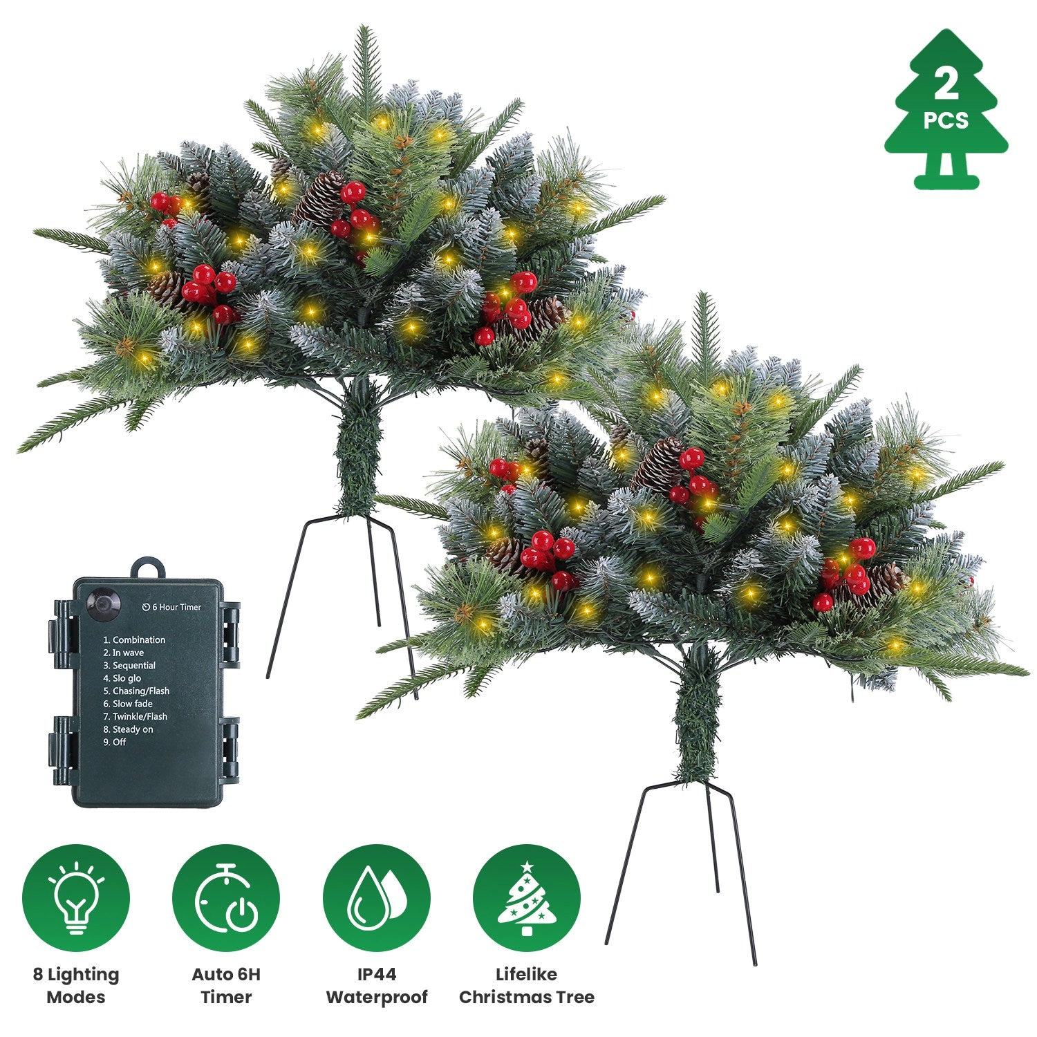 GBruno 2-Pc Lighted Christmas Tree Urn Filler