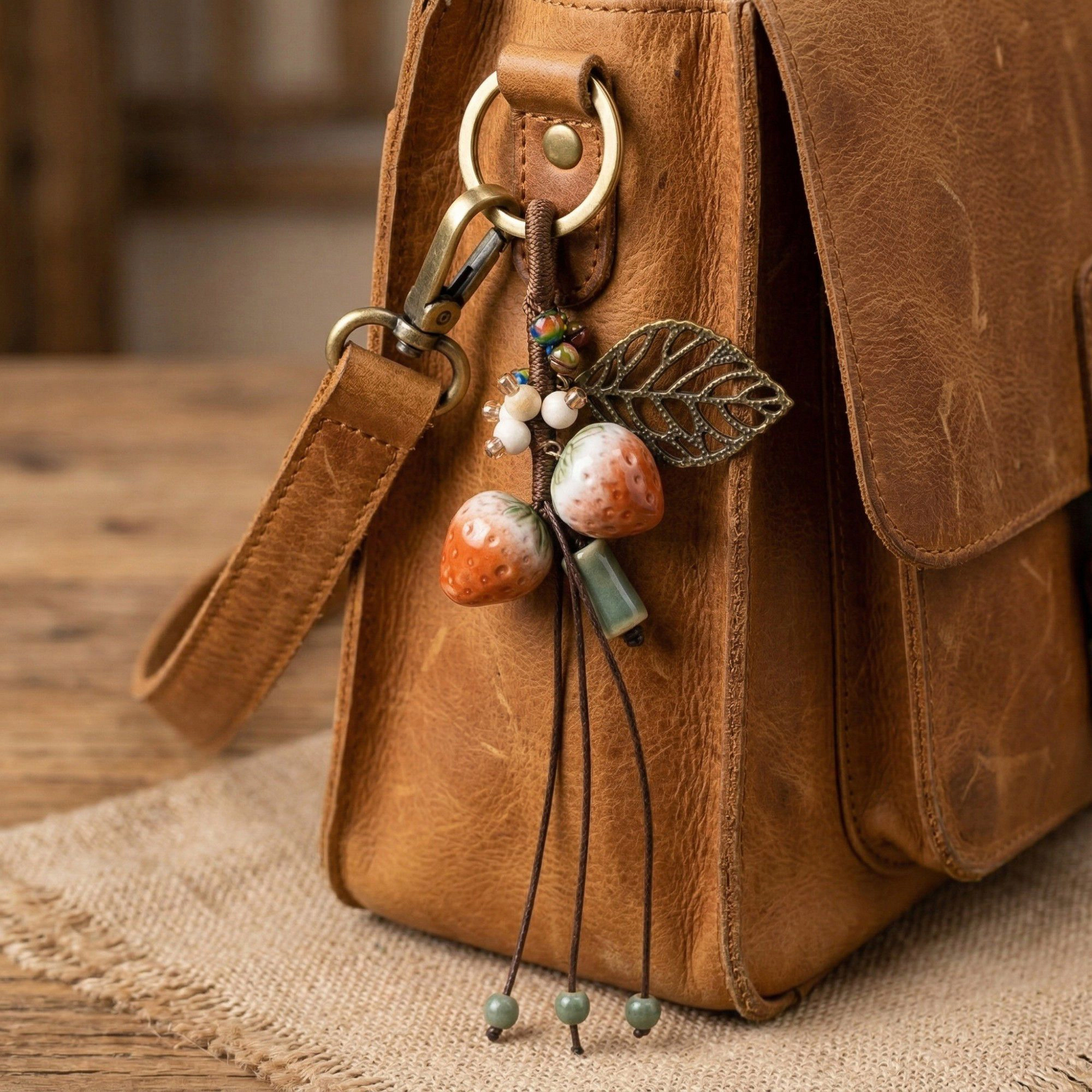 Alilang Women's Strawberry Charm Keychain with Beaded Tassel Accent Decorative Bag Charm Accessory