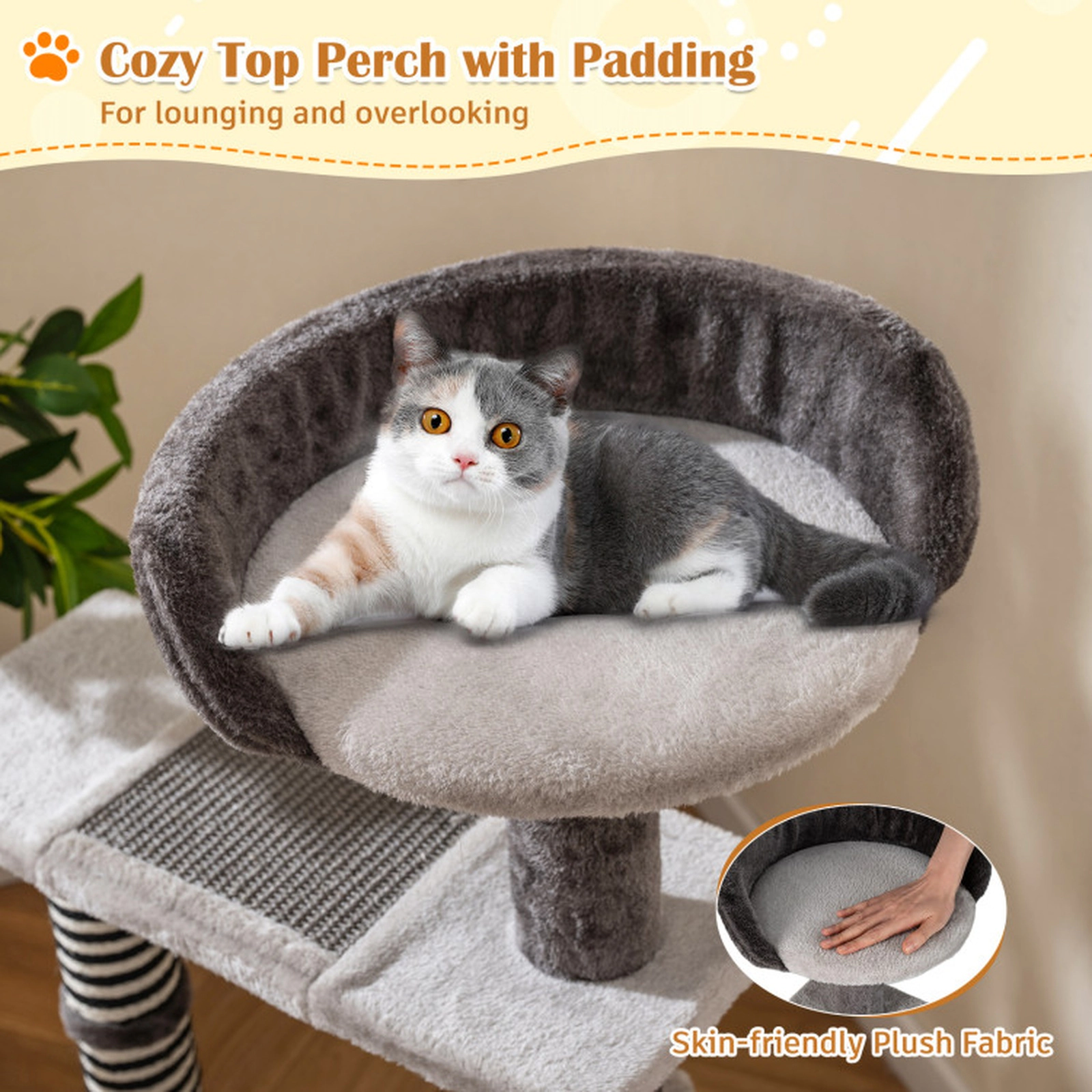 SUGIFT 37-in Gray Kitten Cat Tree Tower with Sisal and Jute Posts 3 Platforms and Padded Top Perch