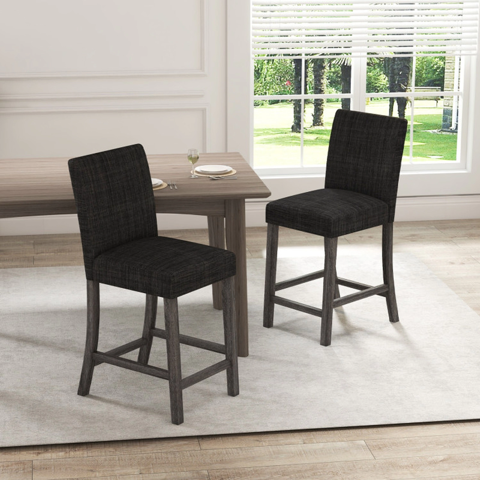 SUGIFT Counter Height Upholstered Bar Stools Set of 2 with Back and Footrest 350-lb Capacity Gray Beige