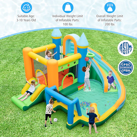 LJG Kids Inflatable Water Slide with Dual Slides and Splash Pool Bounce ...