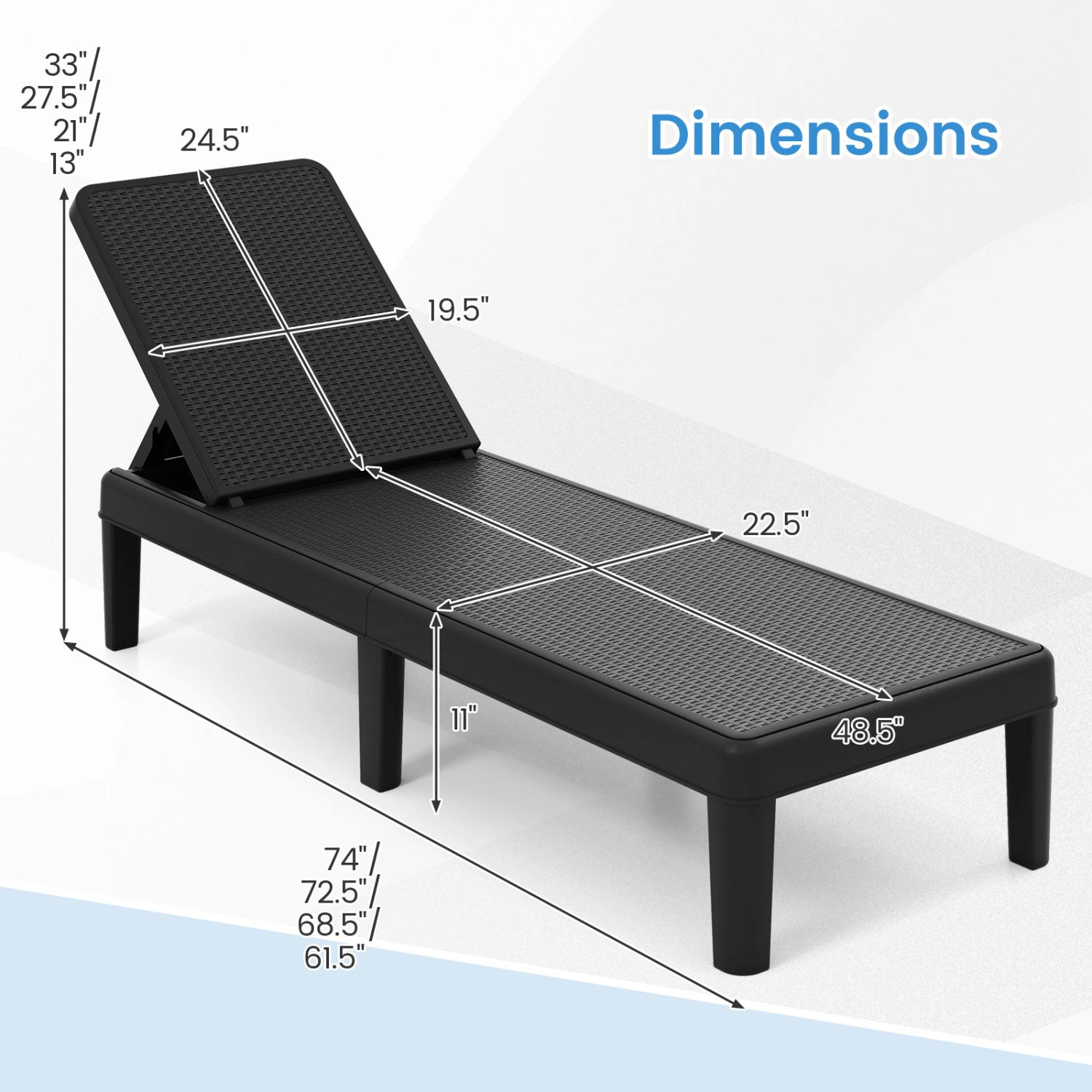 SlickBlue Adjustable Outdoor Chaise Lounge Chair for Patio Poolside