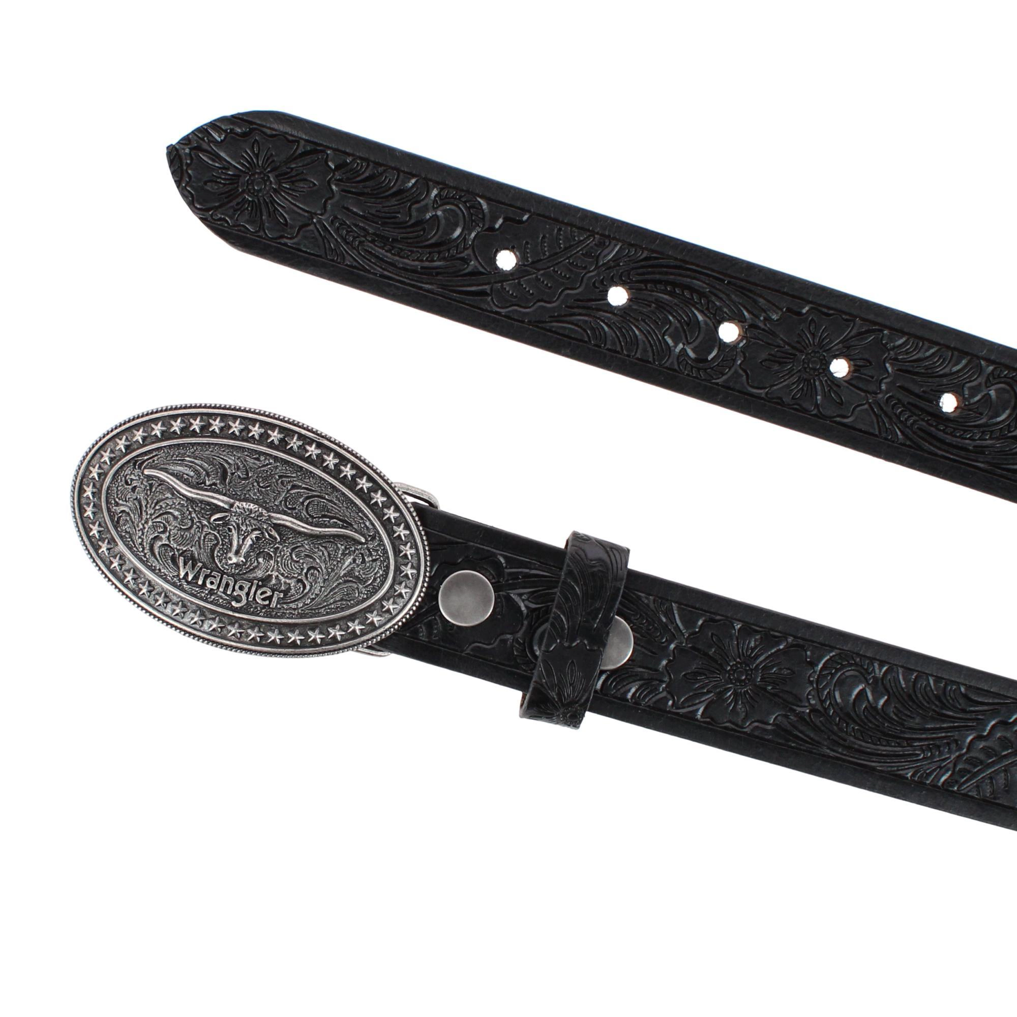 Wrangler Boy's Leather Western Embossed Belt with Removable Buckle