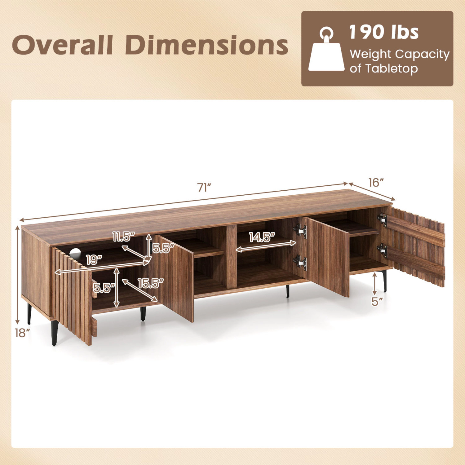 LJG Mid Century Modern Entertainment Center with 4 Storage Cabinets for Living Room