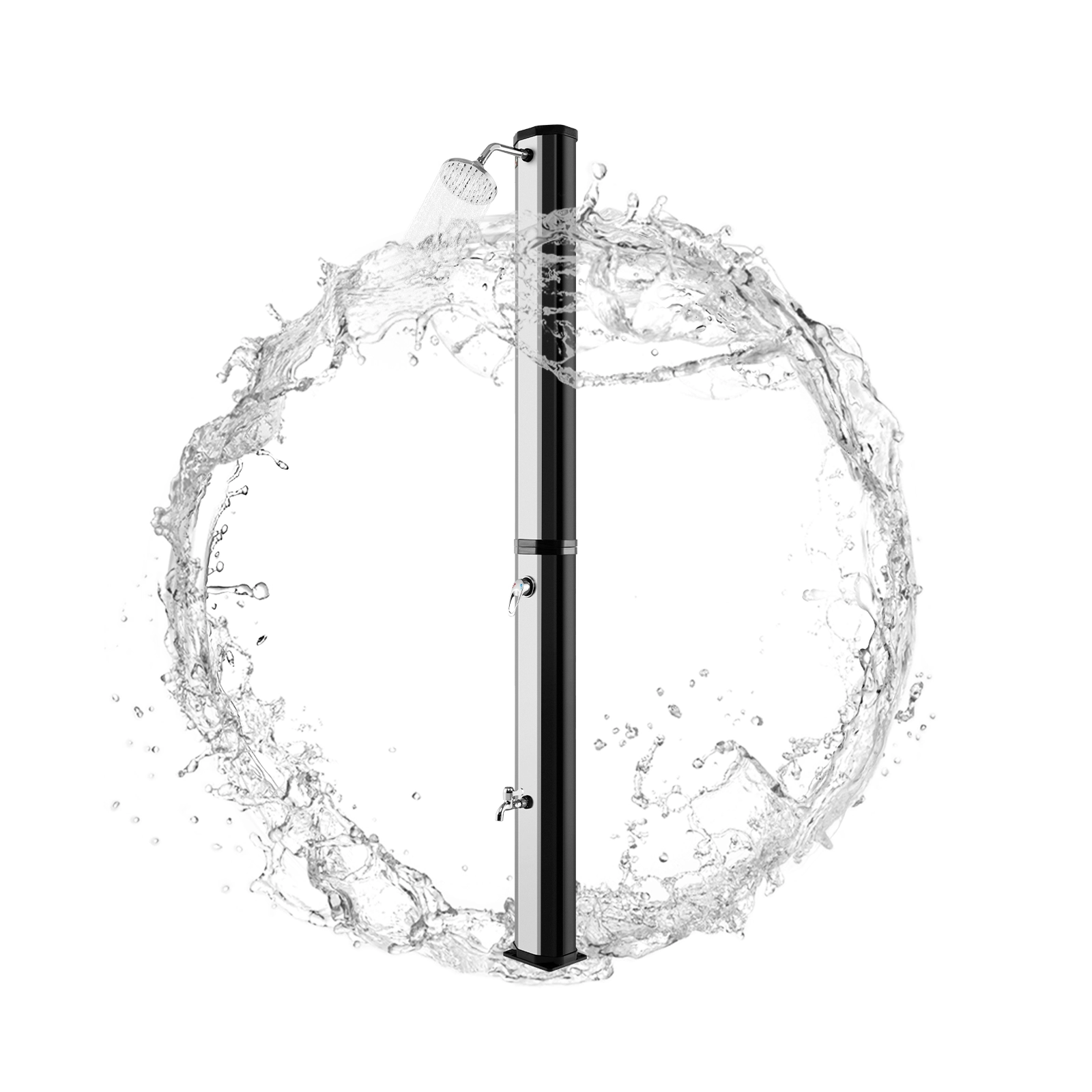 SUGIFT 7.2-ft Solar Heated 360-Degree Swivel Head Foot Tap Freestanding Outdoor Shower 9.3-Gallon 85.5-in Black